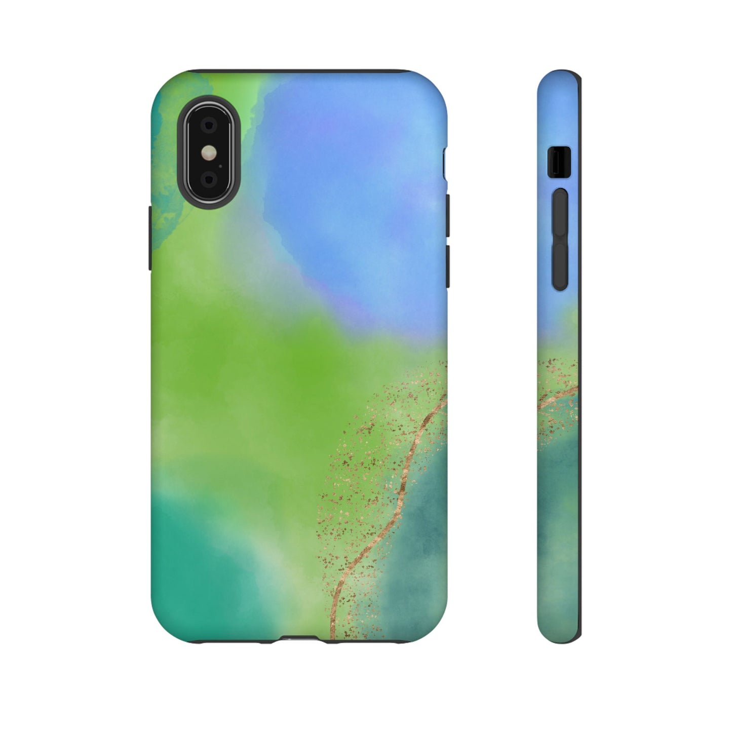 Artistic Tough Phone Case – Vibrant Green and Blue Abstract Design