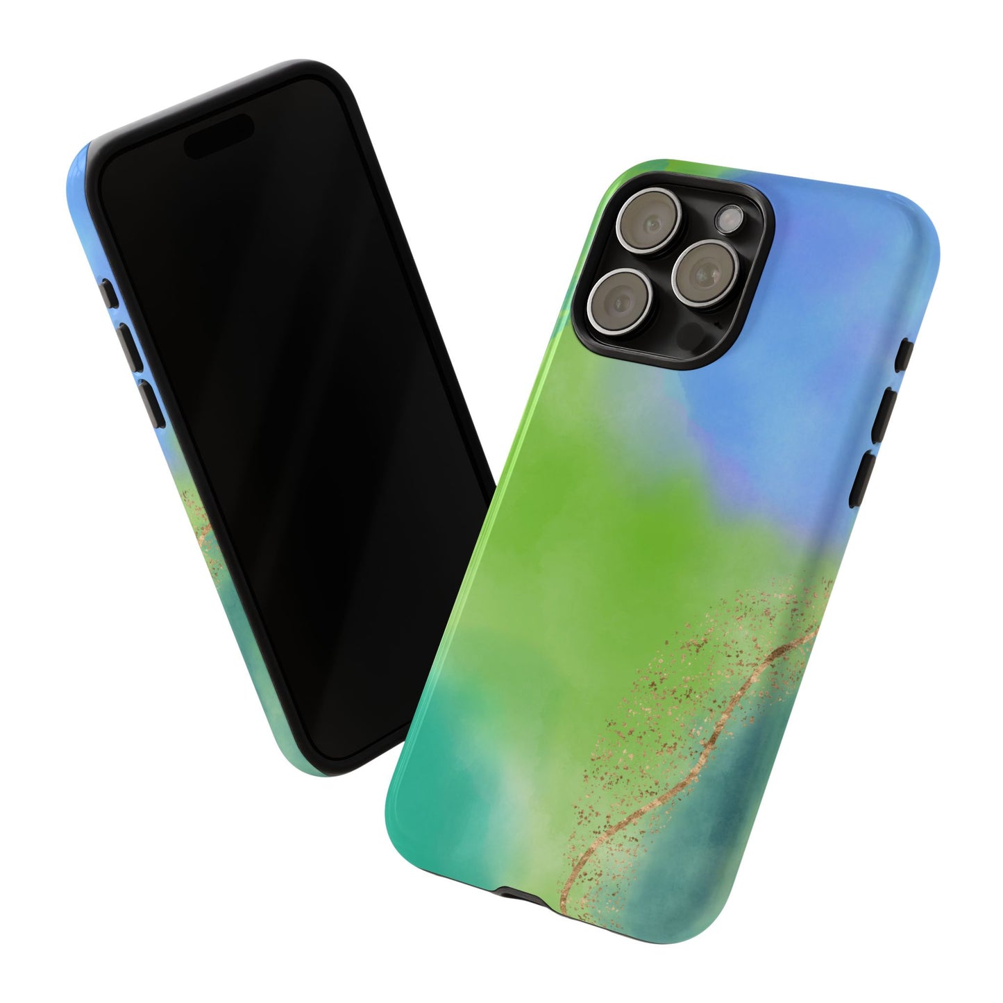 Artistic Tough Phone Case – Vibrant Green and Blue Abstract Design