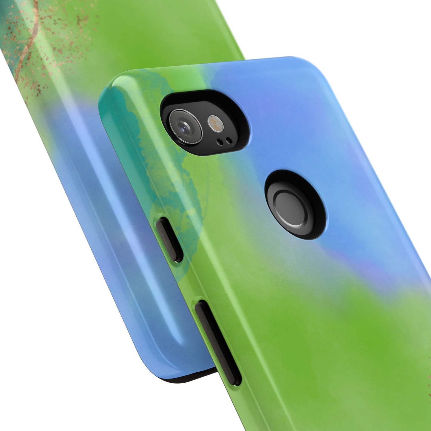 Artistic Tough Phone Case – Vibrant Green and Blue Abstract Design