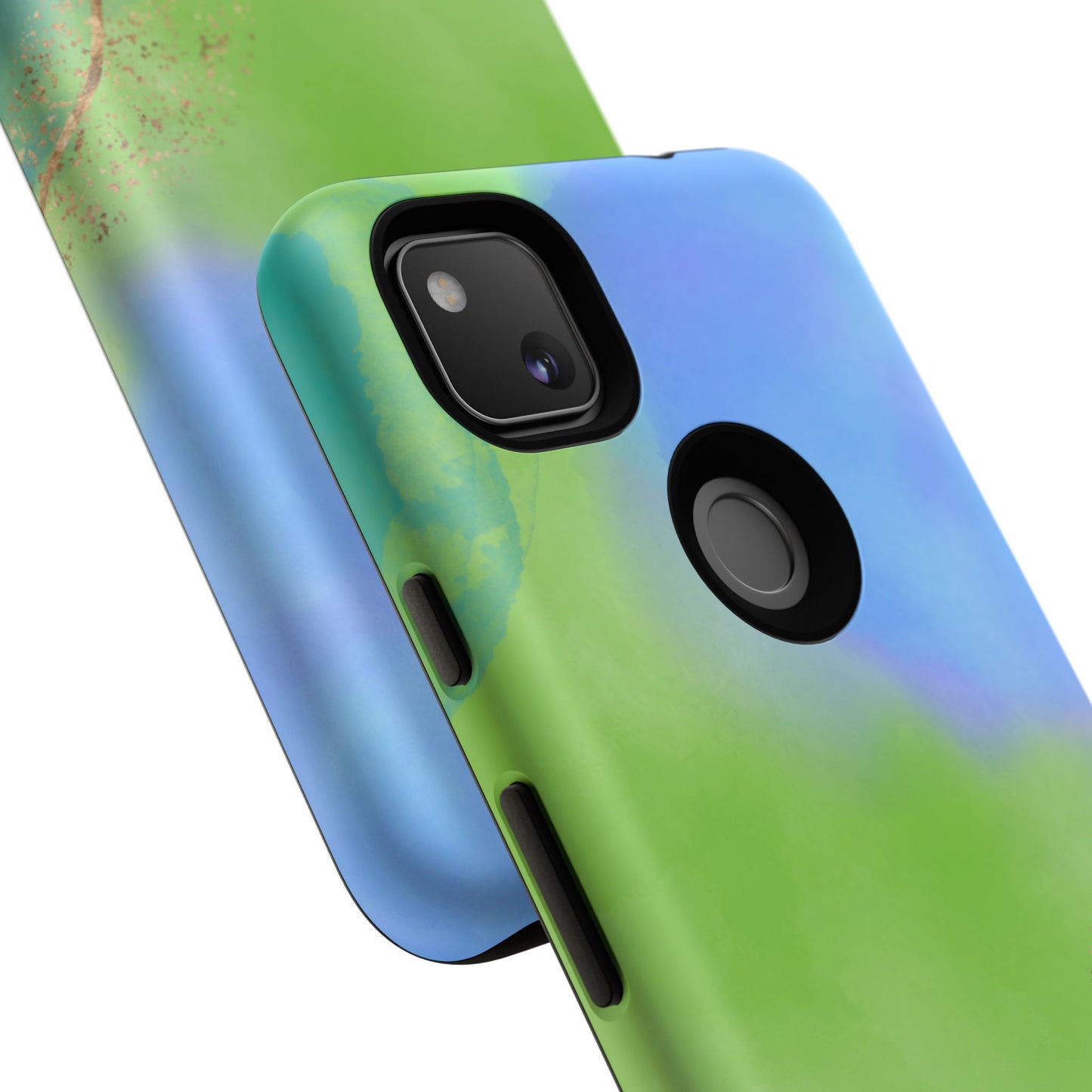 Artistic Tough Phone Case – Vibrant Green and Blue Abstract Design