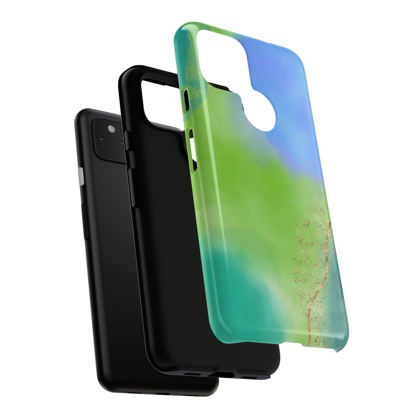 Artistic Tough Phone Case – Vibrant Green and Blue Abstract Design