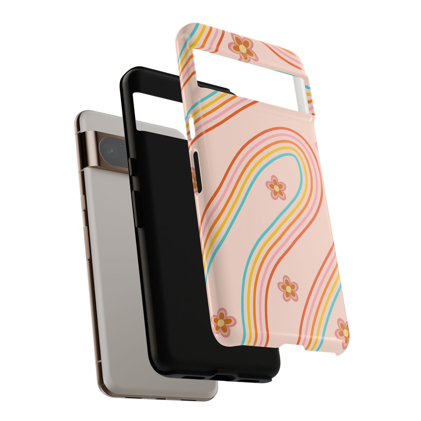 Retro Rainbow Phone Case - Tough & Stylish Floral Design