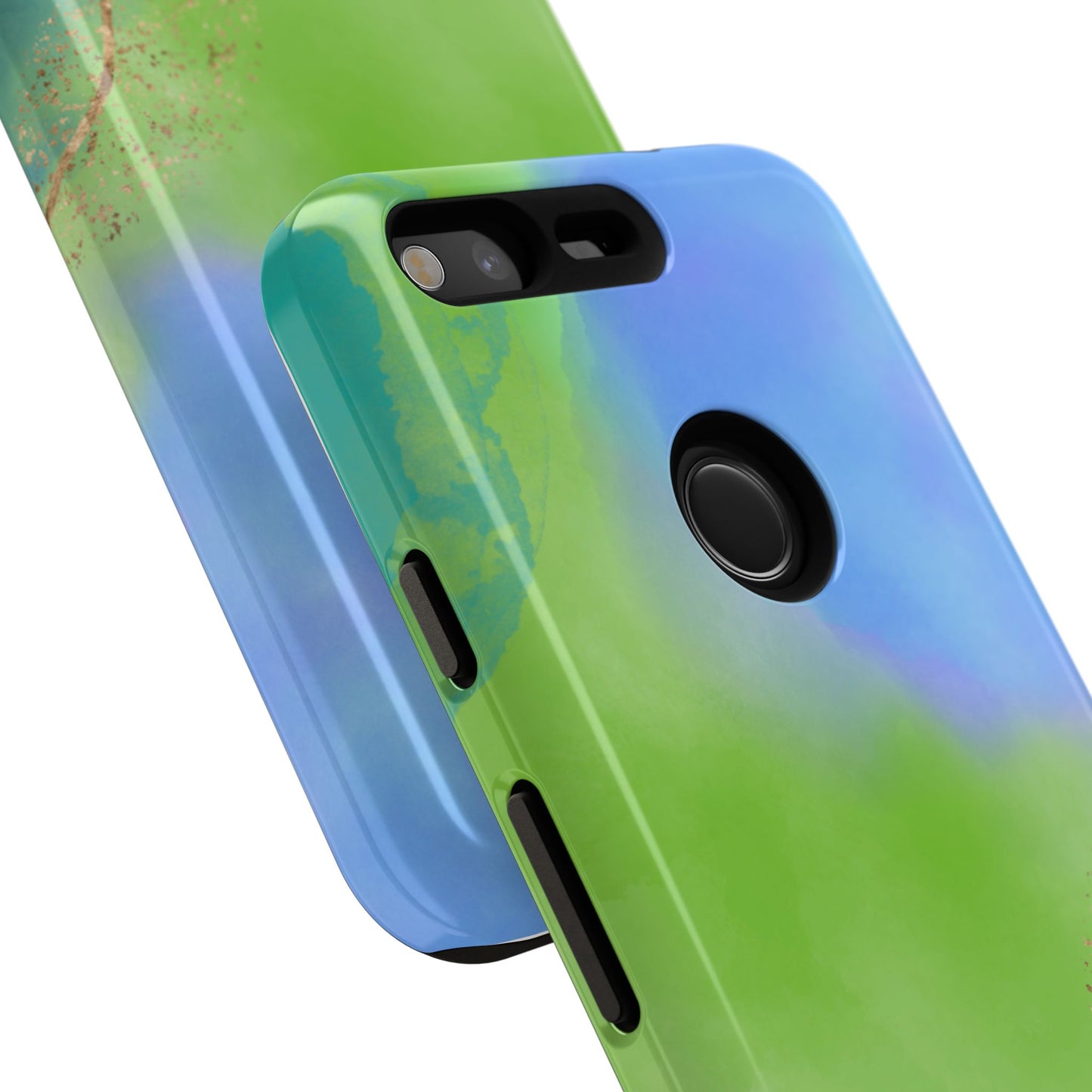 Artistic Tough Phone Case – Vibrant Green and Blue Abstract Design