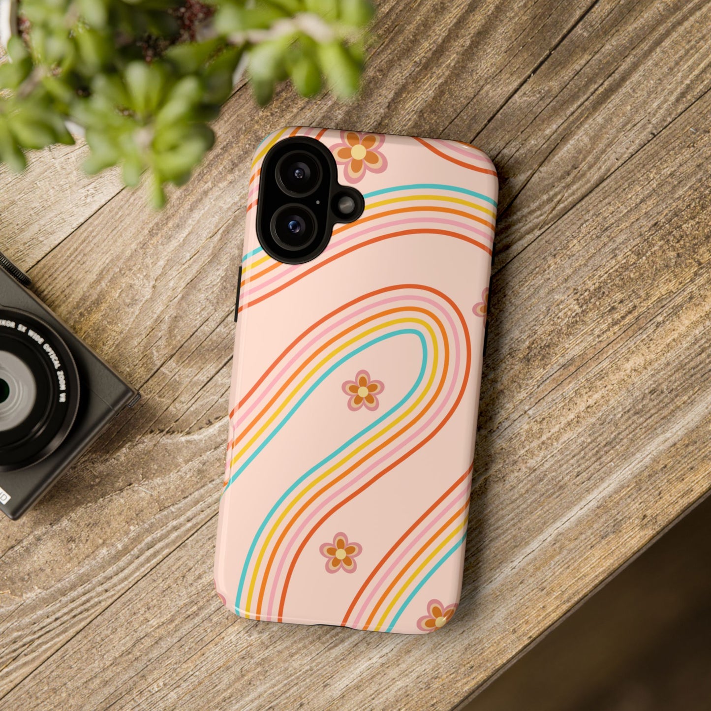 Retro Rainbow Phone Case - Tough & Stylish Floral Design