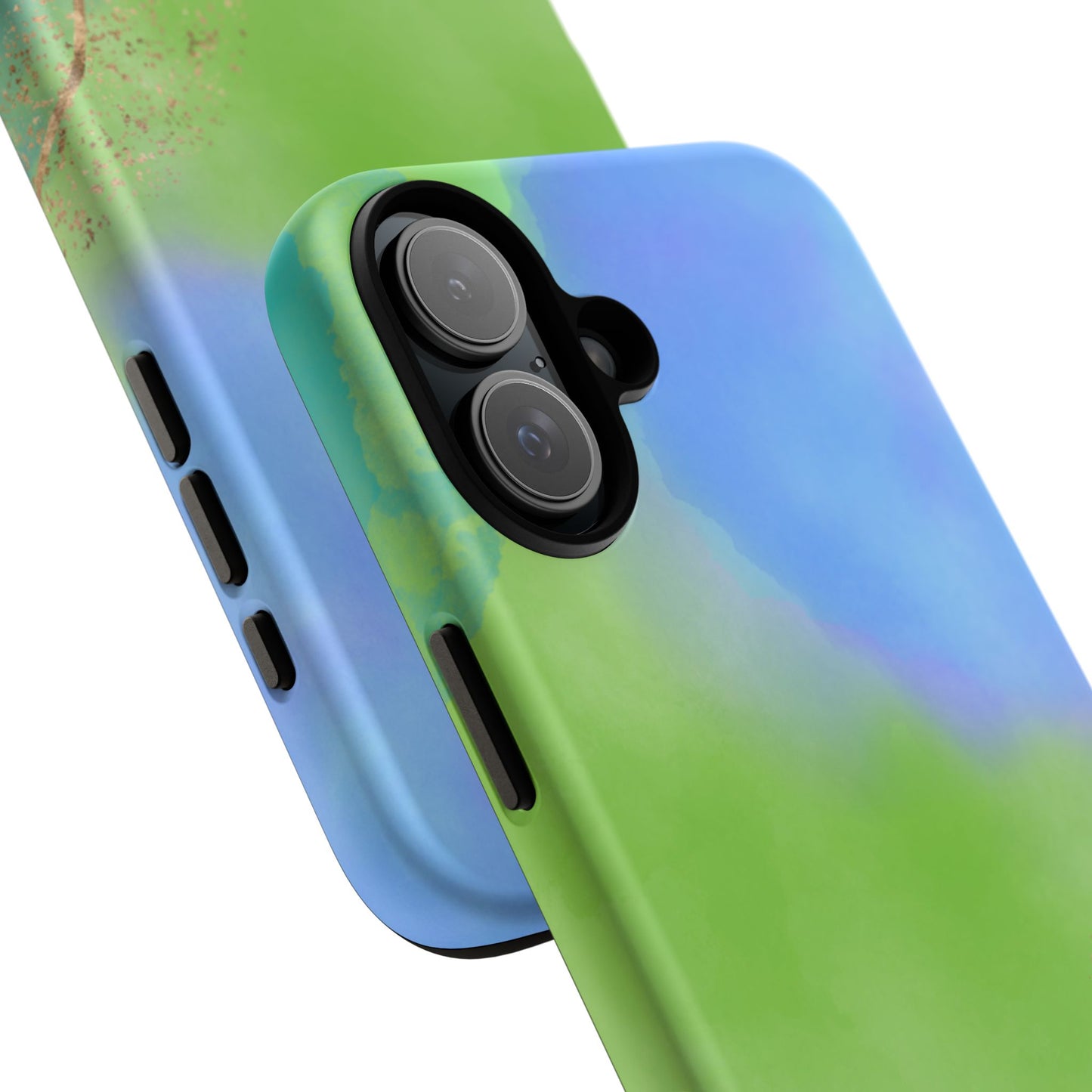Artistic Tough Phone Case – Vibrant Green and Blue Abstract Design