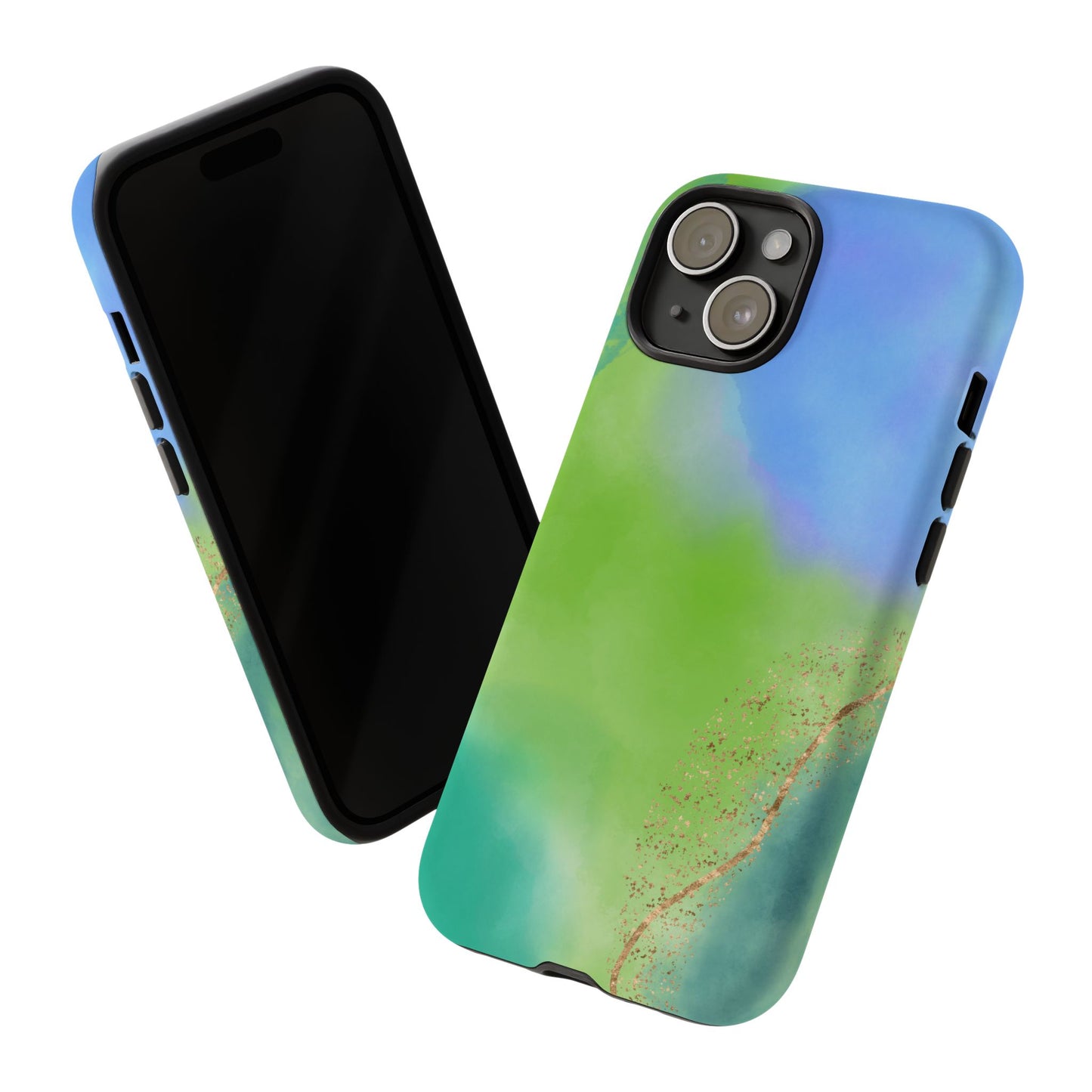 Artistic Tough Phone Case – Vibrant Green and Blue Abstract Design