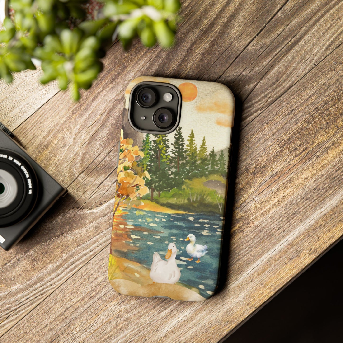 Artistic Phone Case with Ducks and Nature Scene