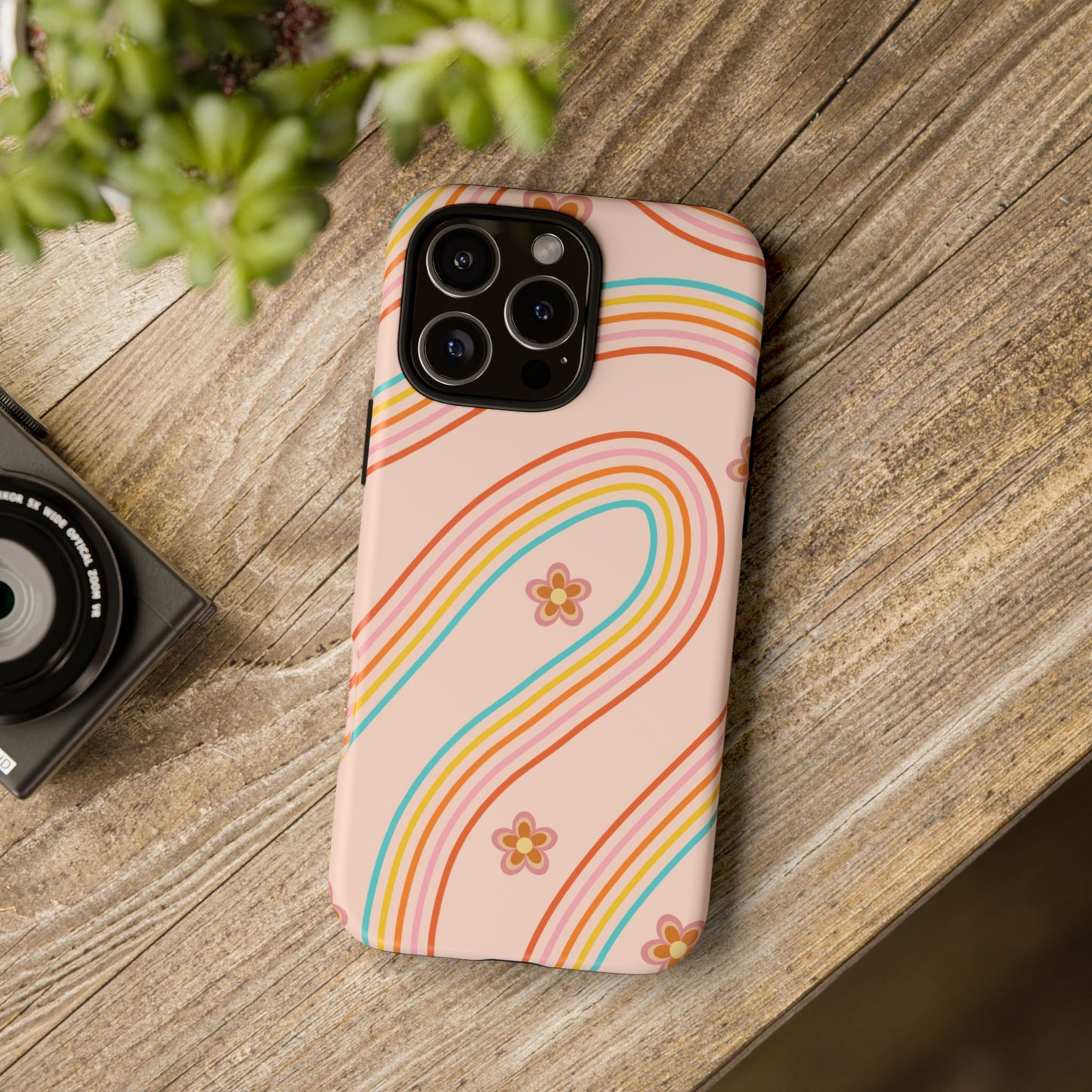 Retro Rainbow Phone Case - Tough & Stylish Floral Design