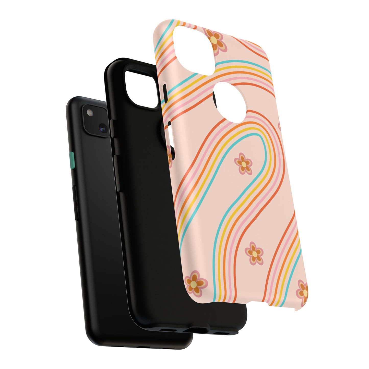 Retro Rainbow Phone Case - Tough & Stylish Floral Design