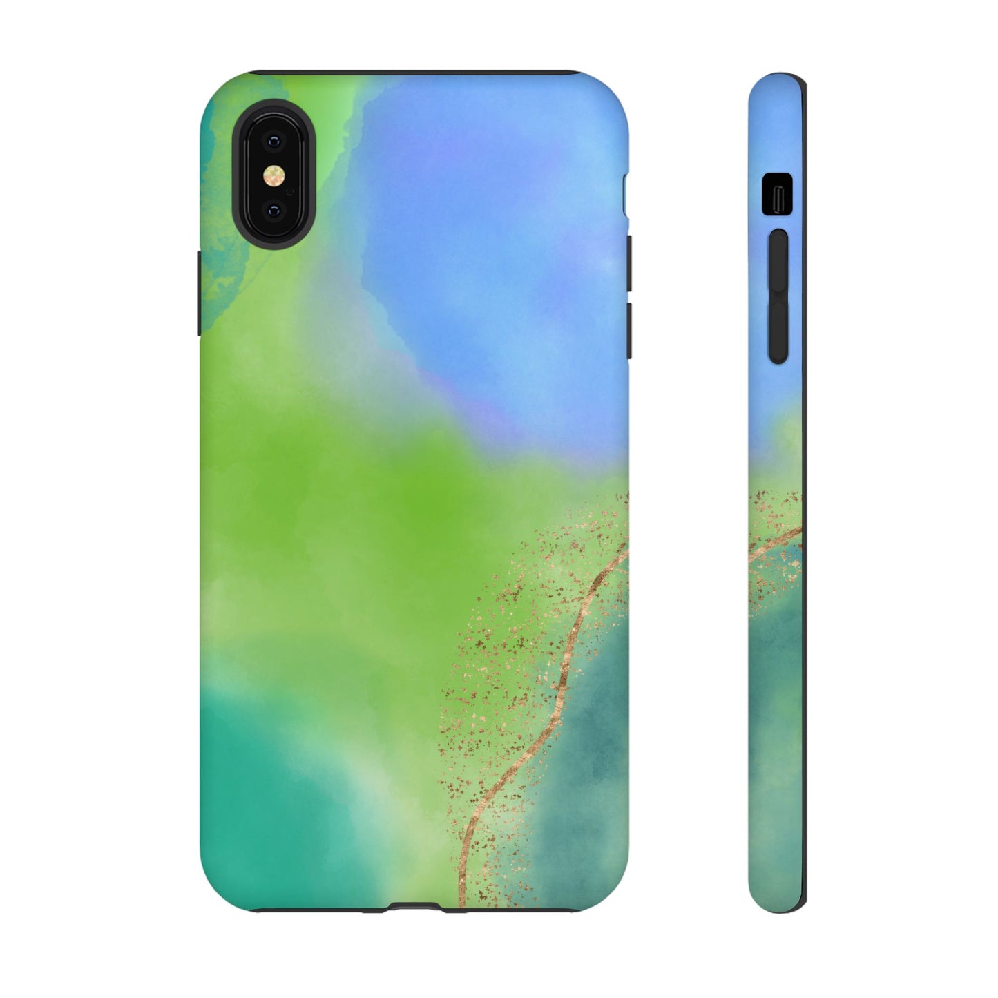 Artistic Tough Phone Case – Vibrant Green and Blue Abstract Design