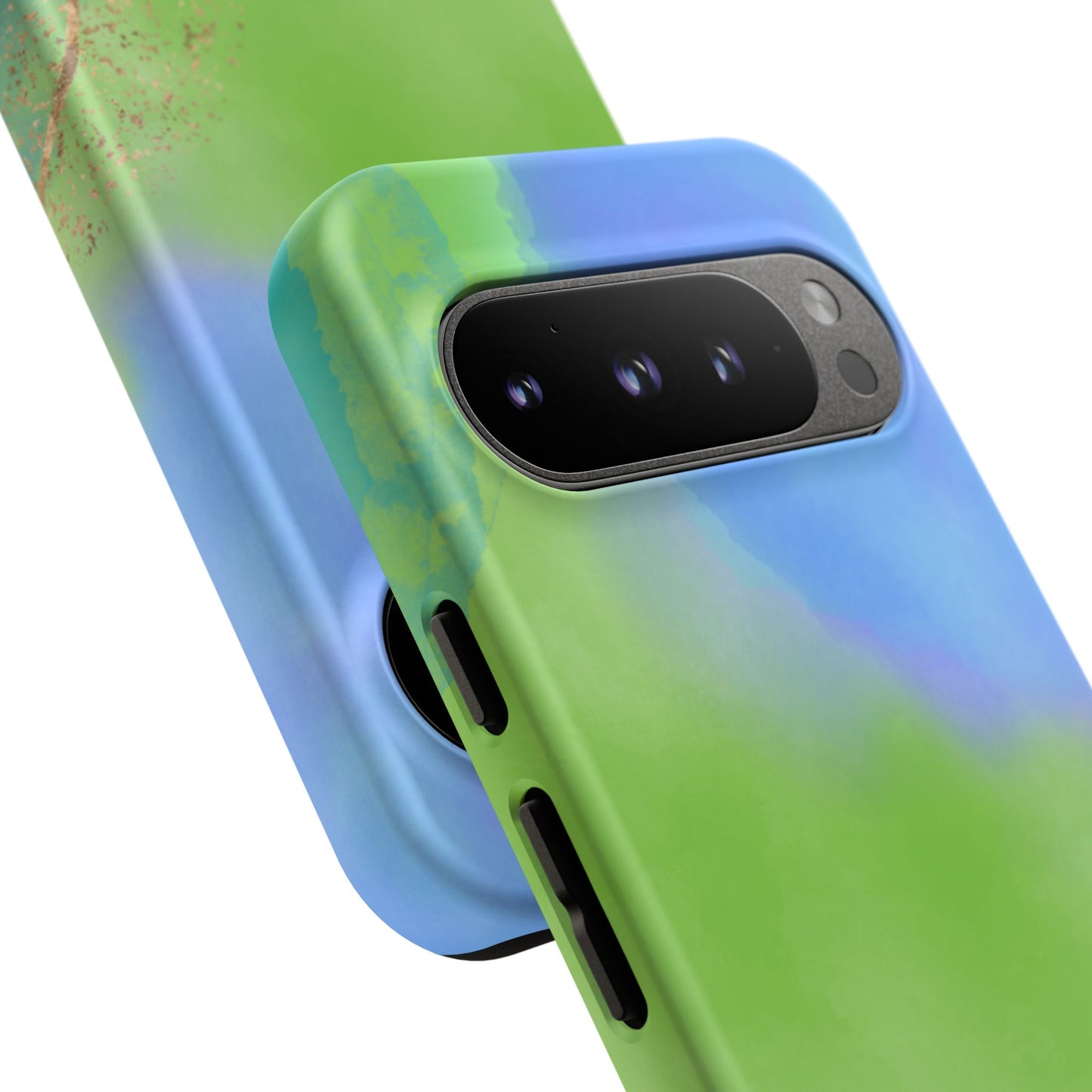 Artistic Tough Phone Case – Vibrant Green and Blue Abstract Design