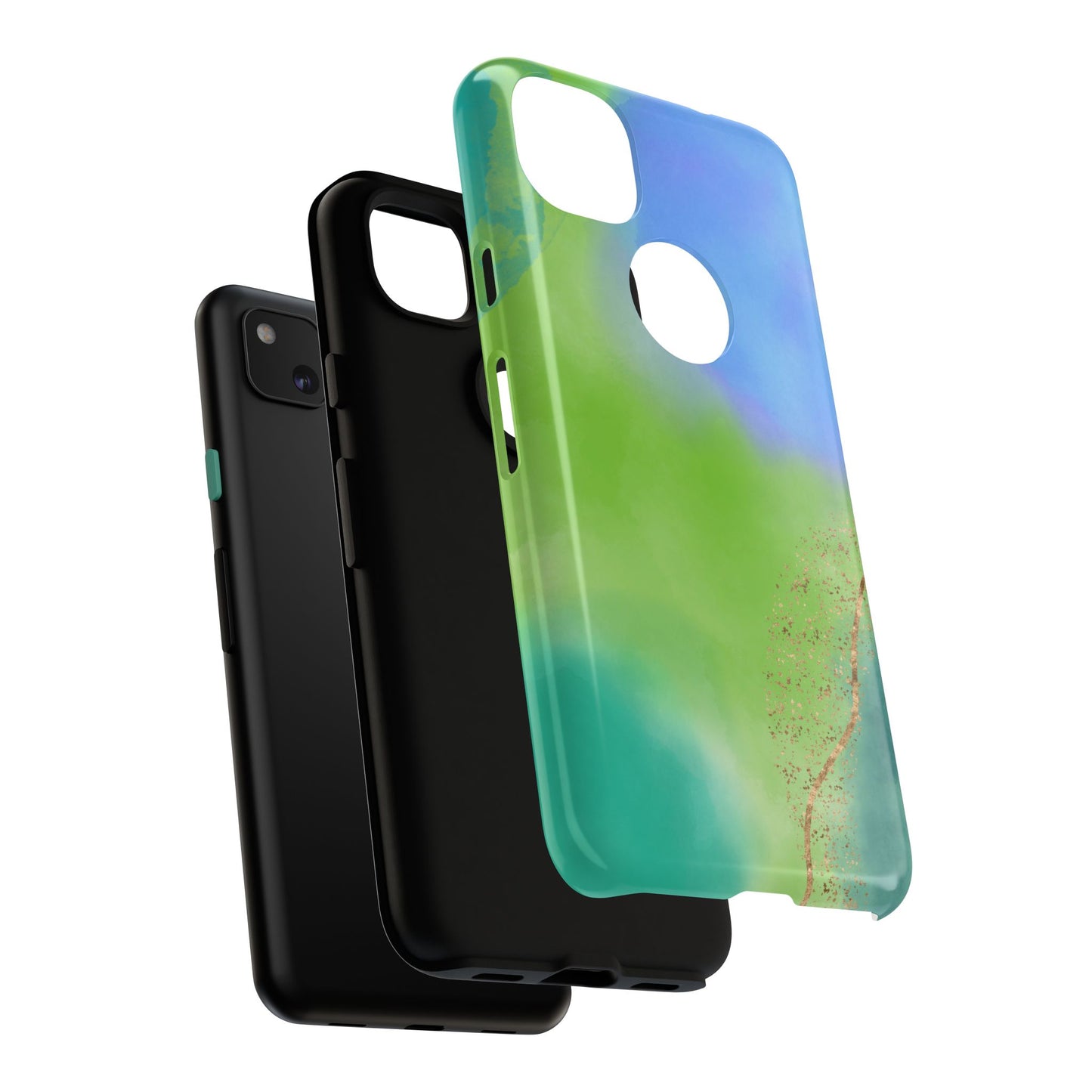 Artistic Tough Phone Case – Vibrant Green and Blue Abstract Design