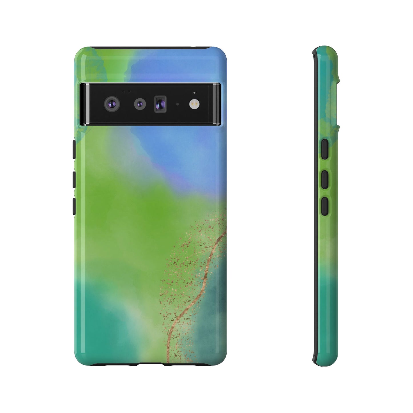 Artistic Tough Phone Case – Vibrant Green and Blue Abstract Design
