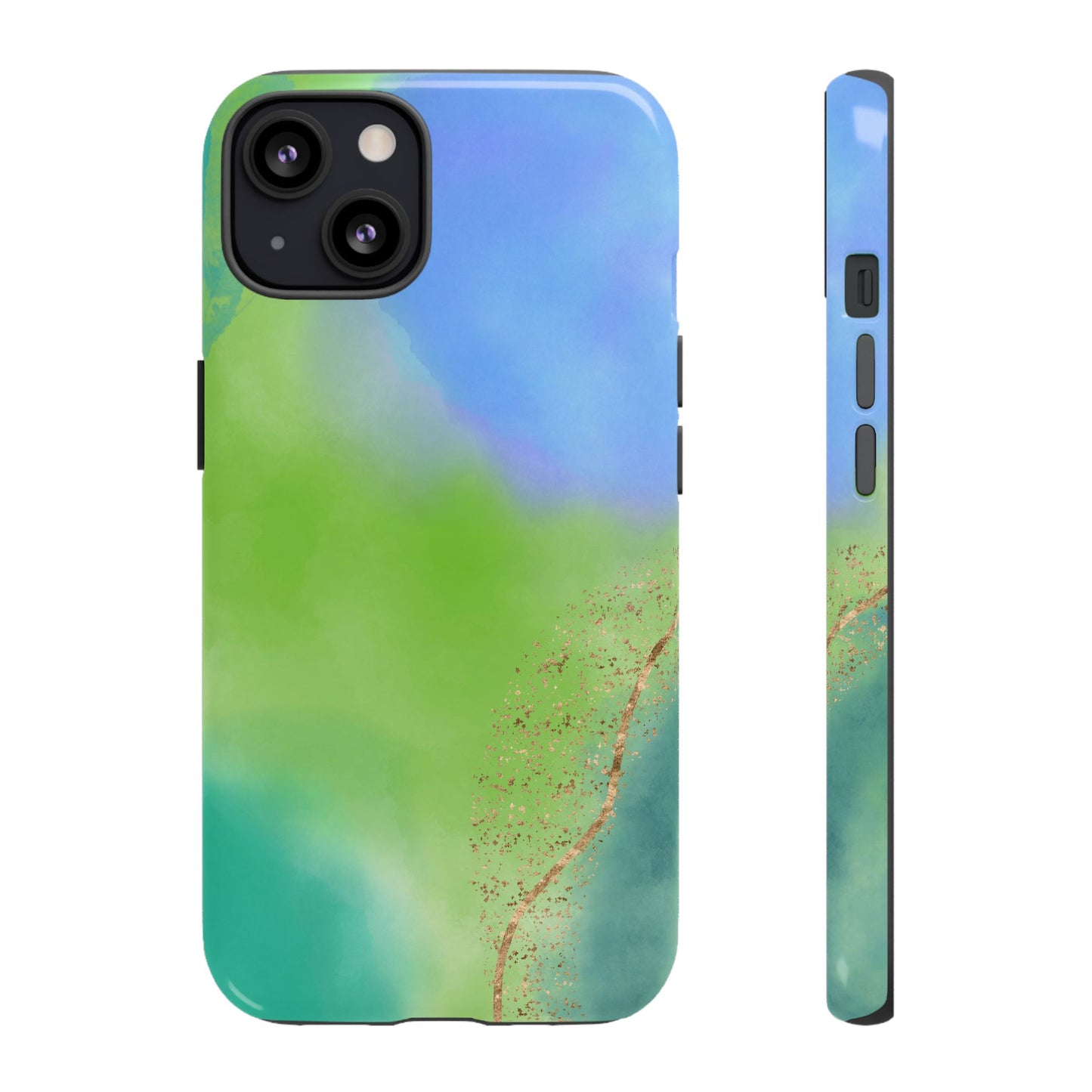 Artistic Tough Phone Case – Vibrant Green and Blue Abstract Design