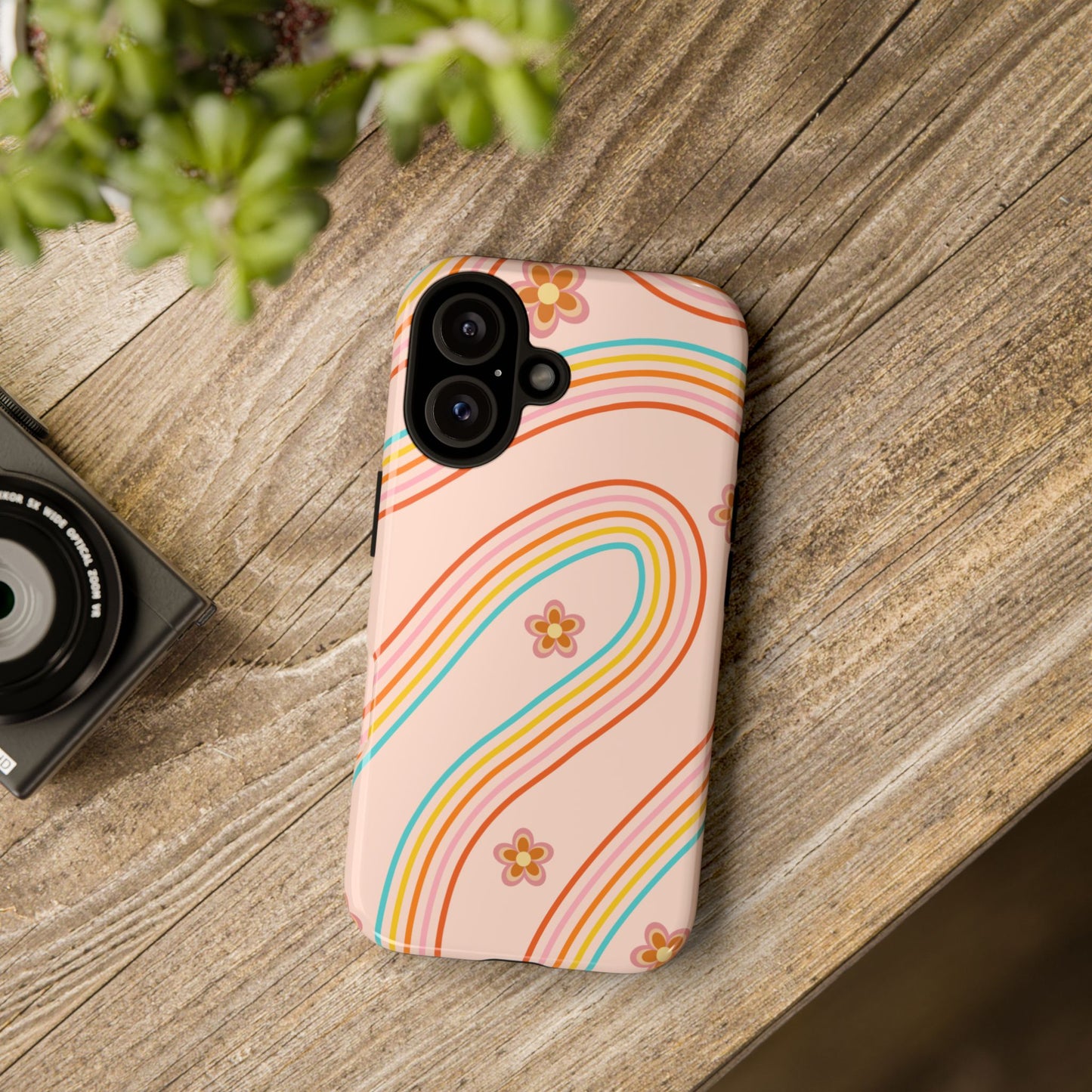 Retro Rainbow Phone Case - Tough & Stylish Floral Design