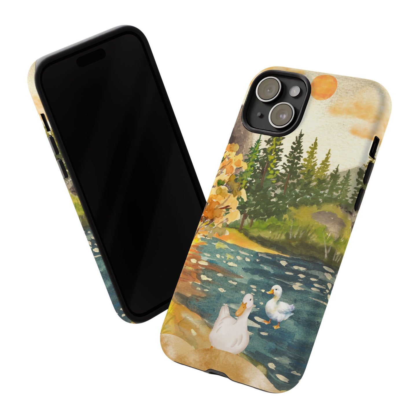 Artistic Phone Case with Ducks and Nature Scene
