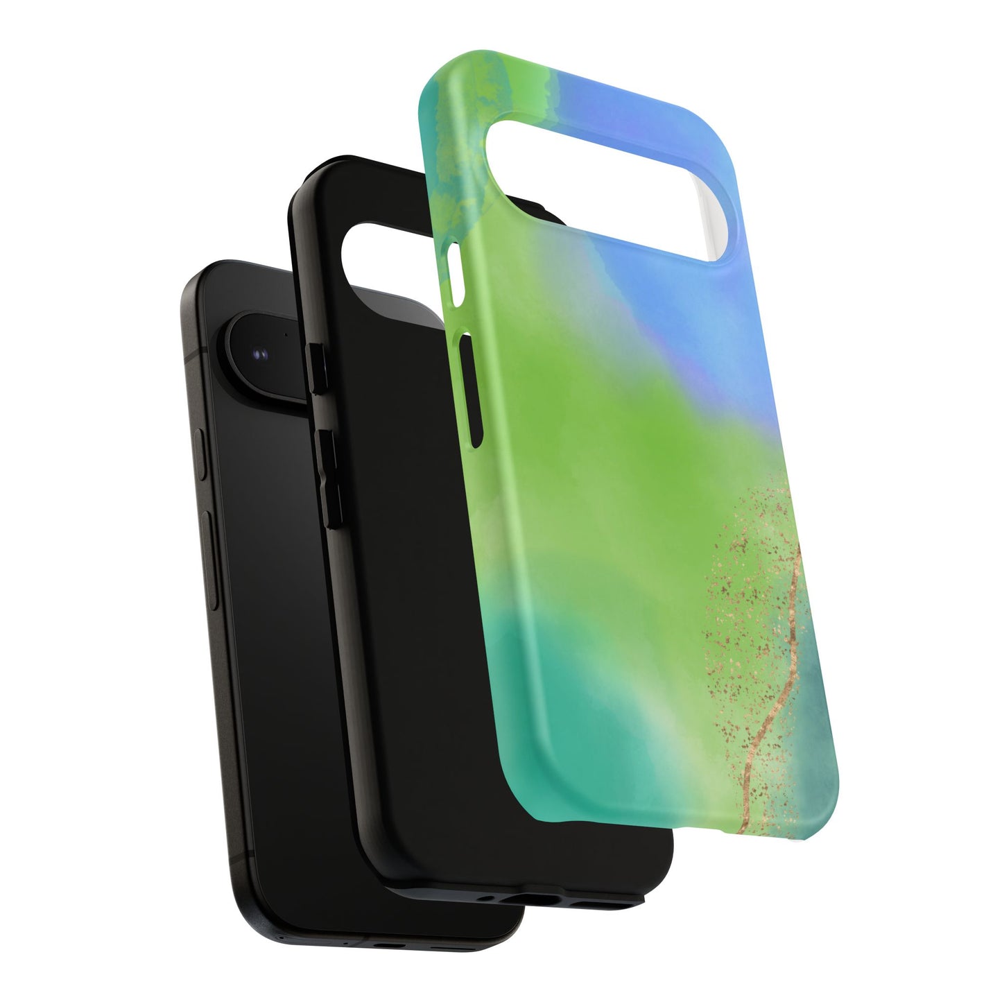 Artistic Tough Phone Case – Vibrant Green and Blue Abstract Design