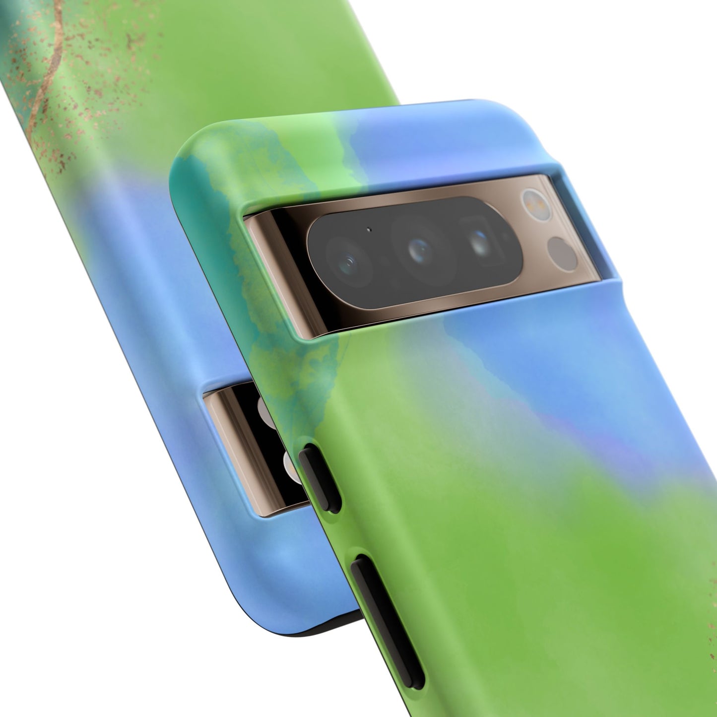 Artistic Tough Phone Case – Vibrant Green and Blue Abstract Design