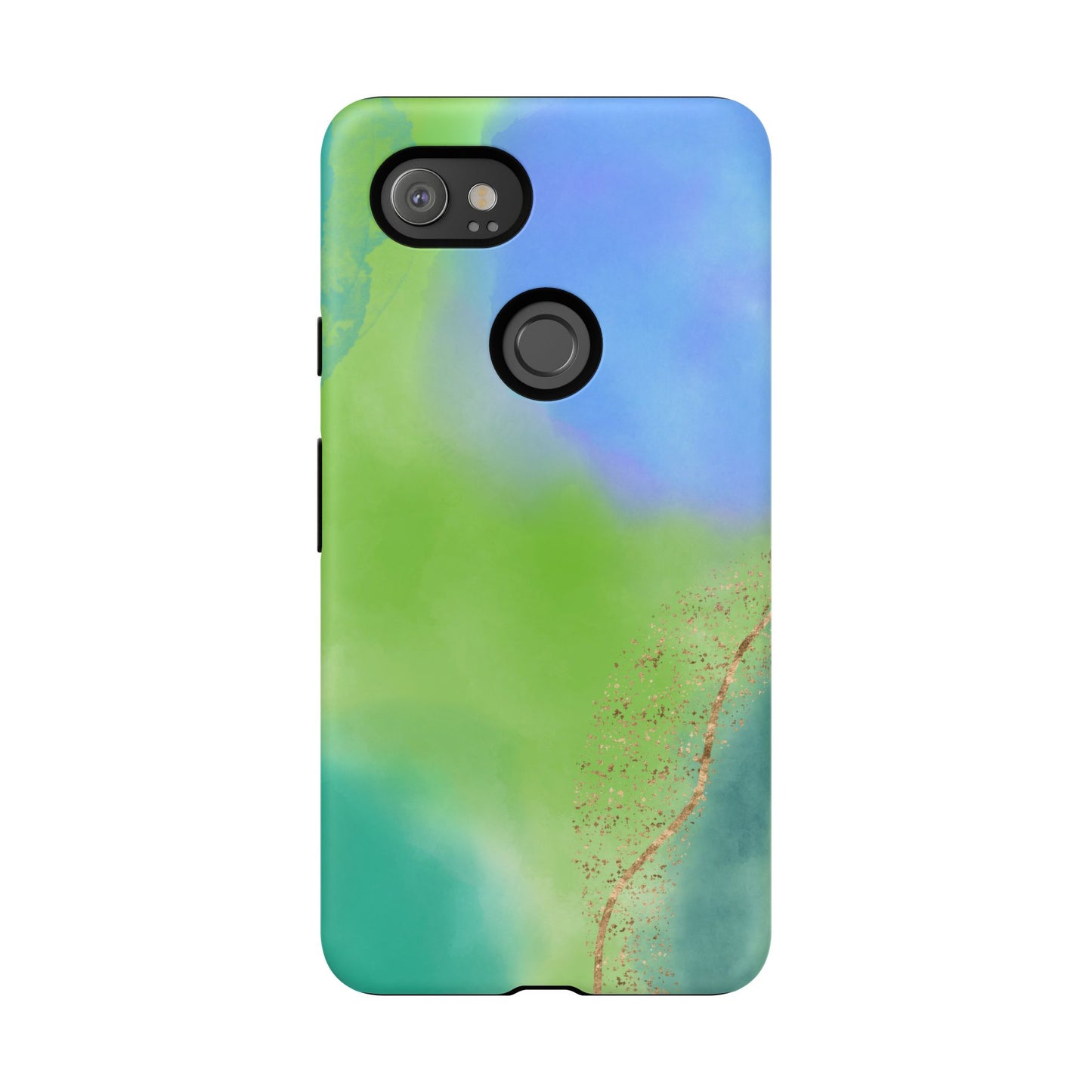 Artistic Tough Phone Case – Vibrant Green and Blue Abstract Design