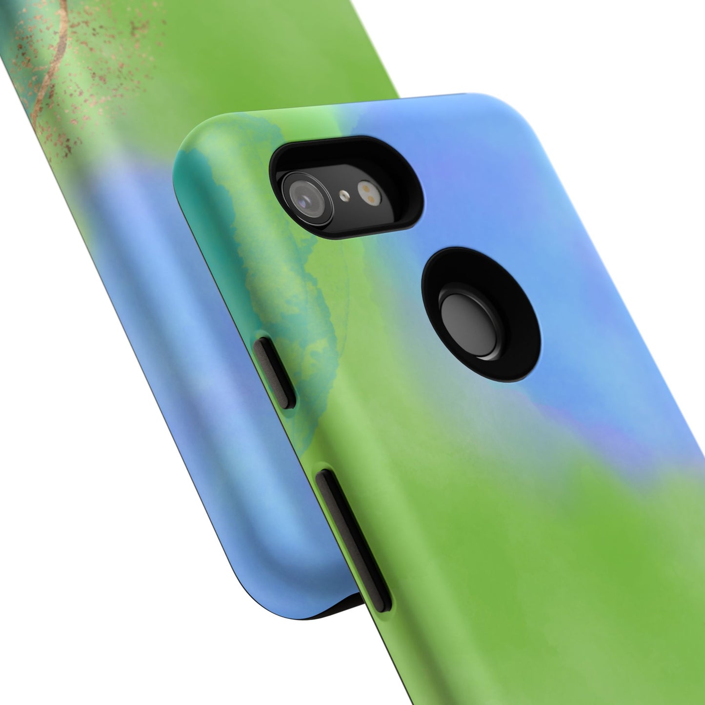 Artistic Tough Phone Case – Vibrant Green and Blue Abstract Design
