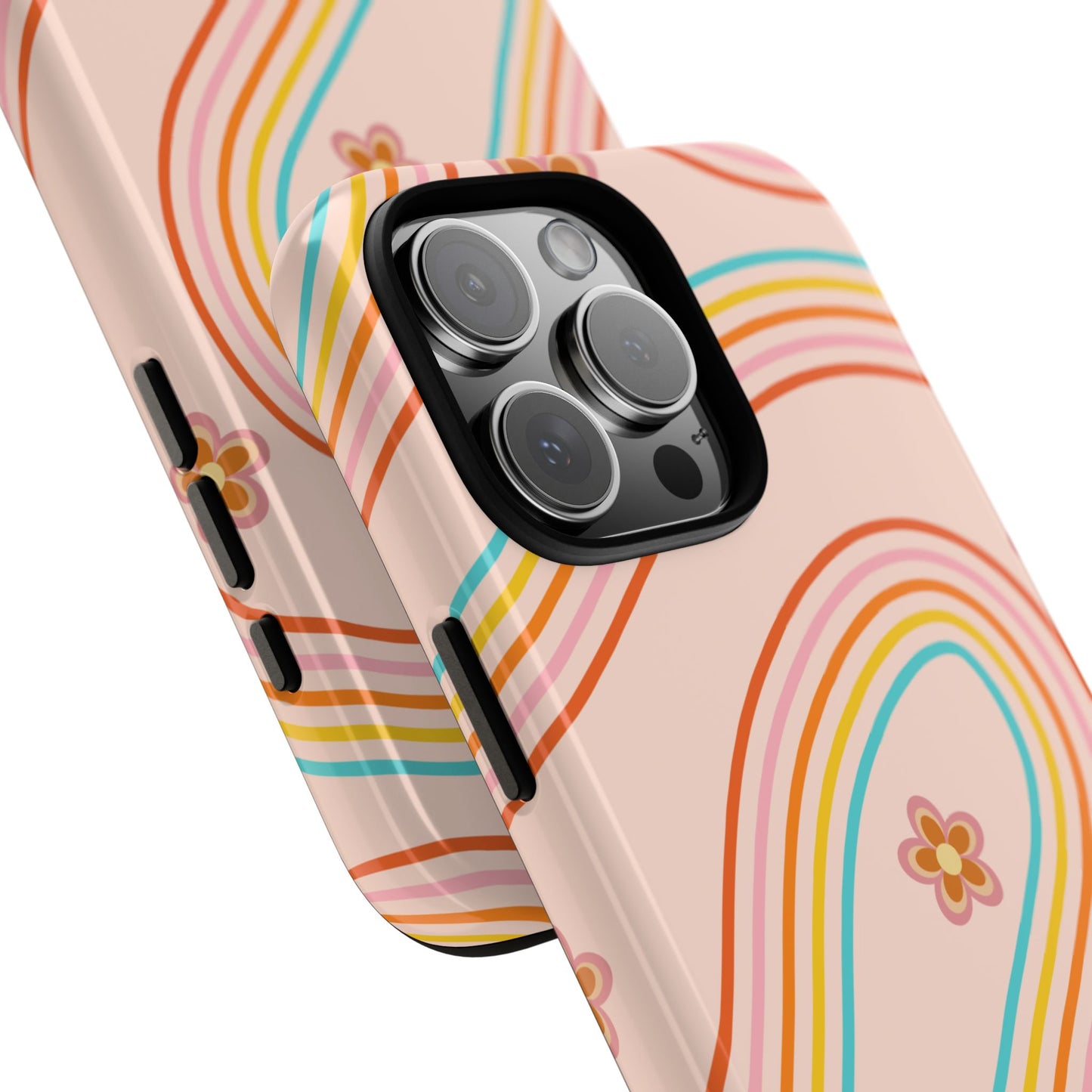 Retro Rainbow Phone Case - Tough & Stylish Floral Design