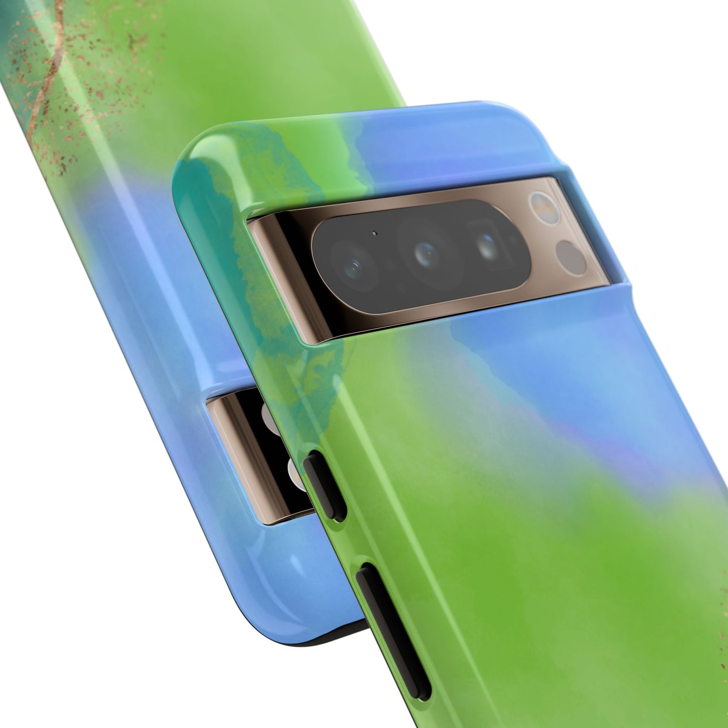 Artistic Tough Phone Case – Vibrant Green and Blue Abstract Design