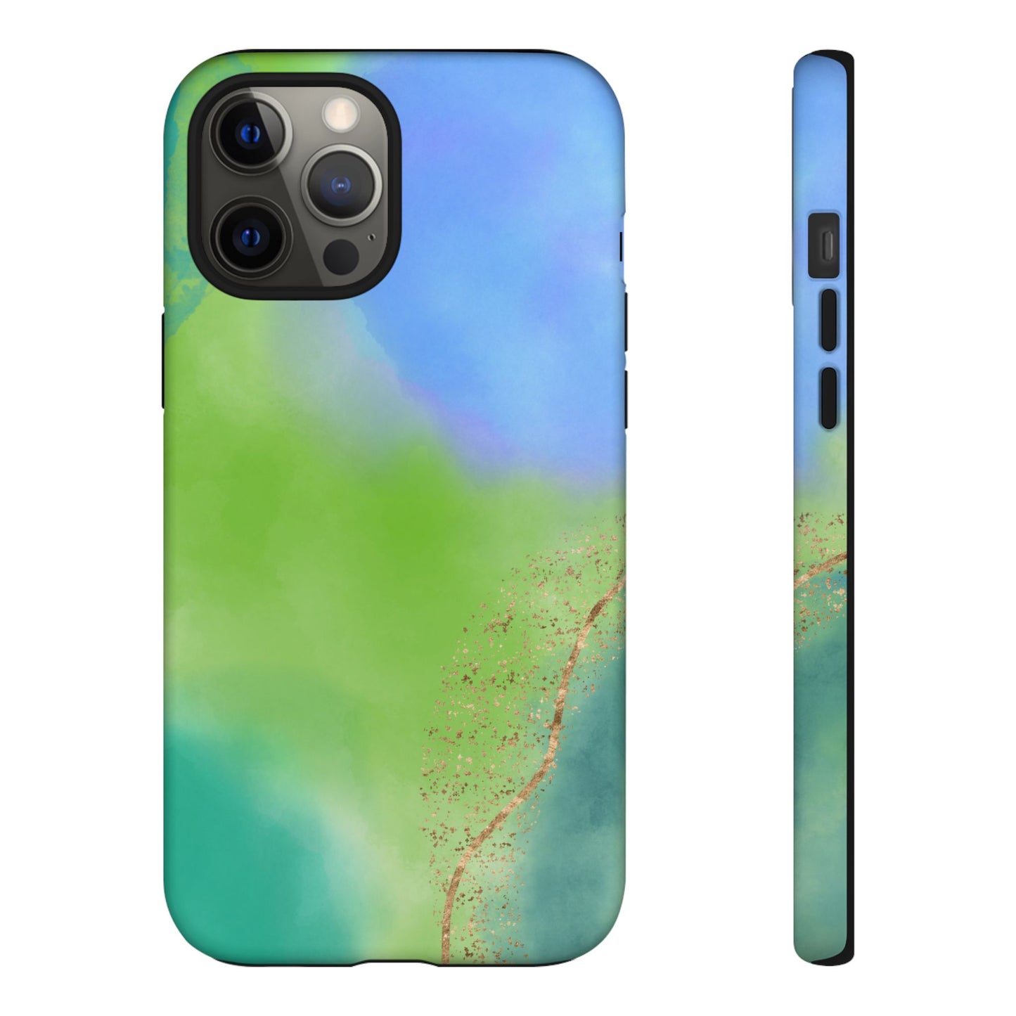 Artistic Tough Phone Case – Vibrant Green and Blue Abstract Design