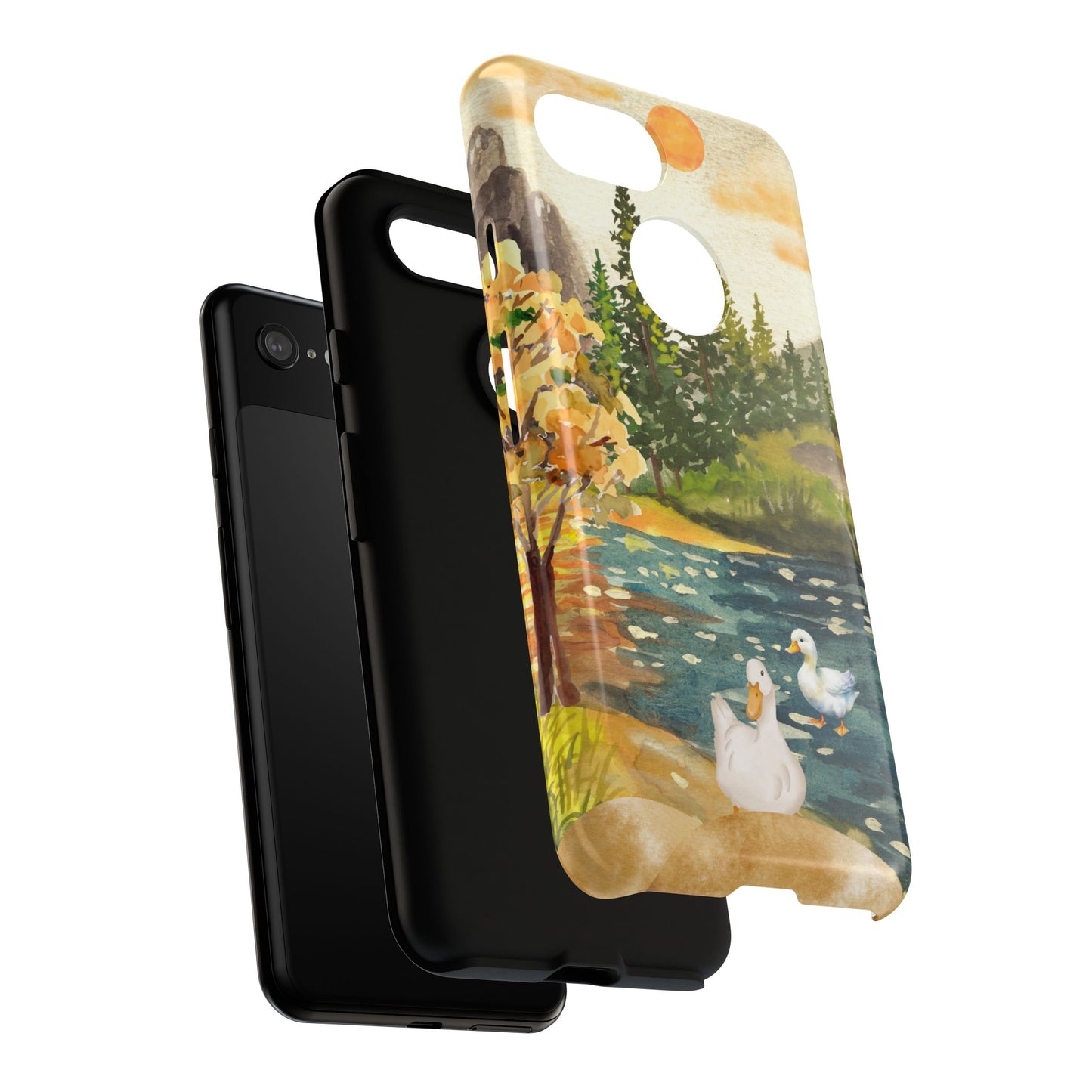 Artistic Phone Case with Ducks and Nature Scene