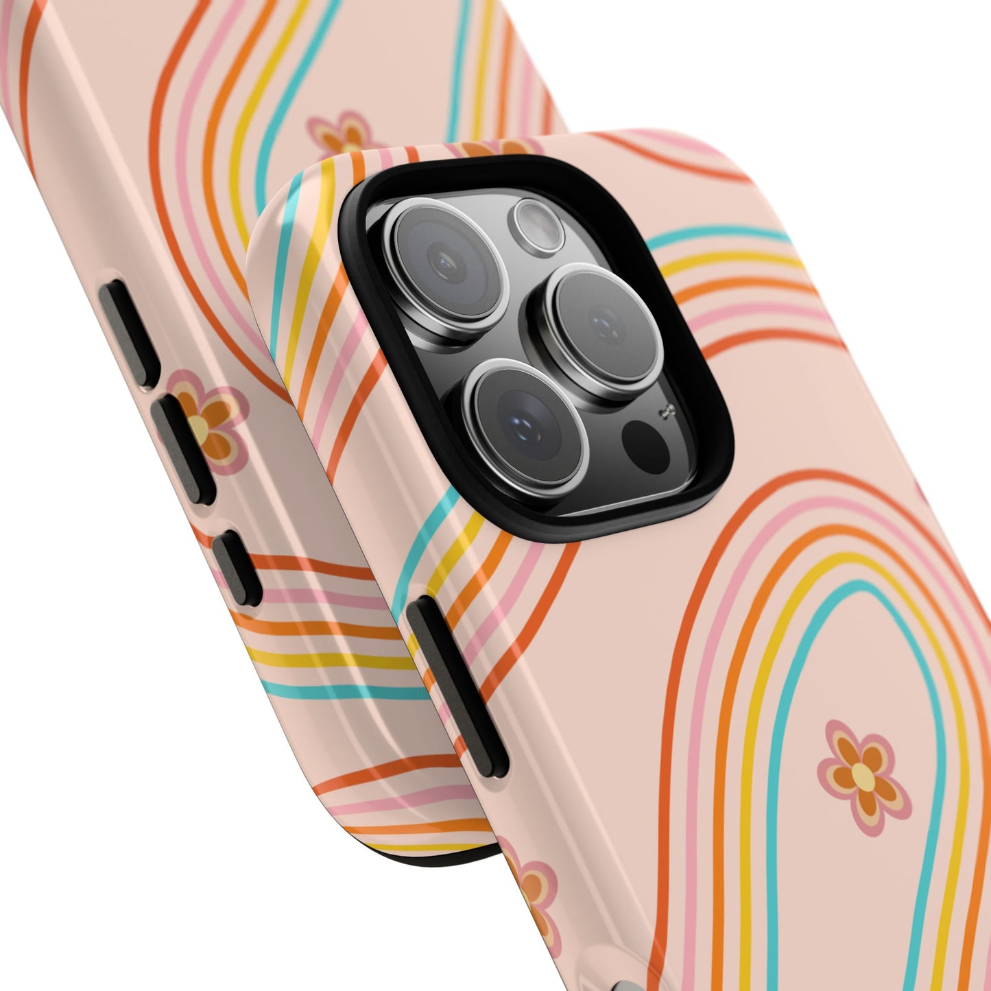 Retro Rainbow Phone Case - Tough & Stylish Floral Design