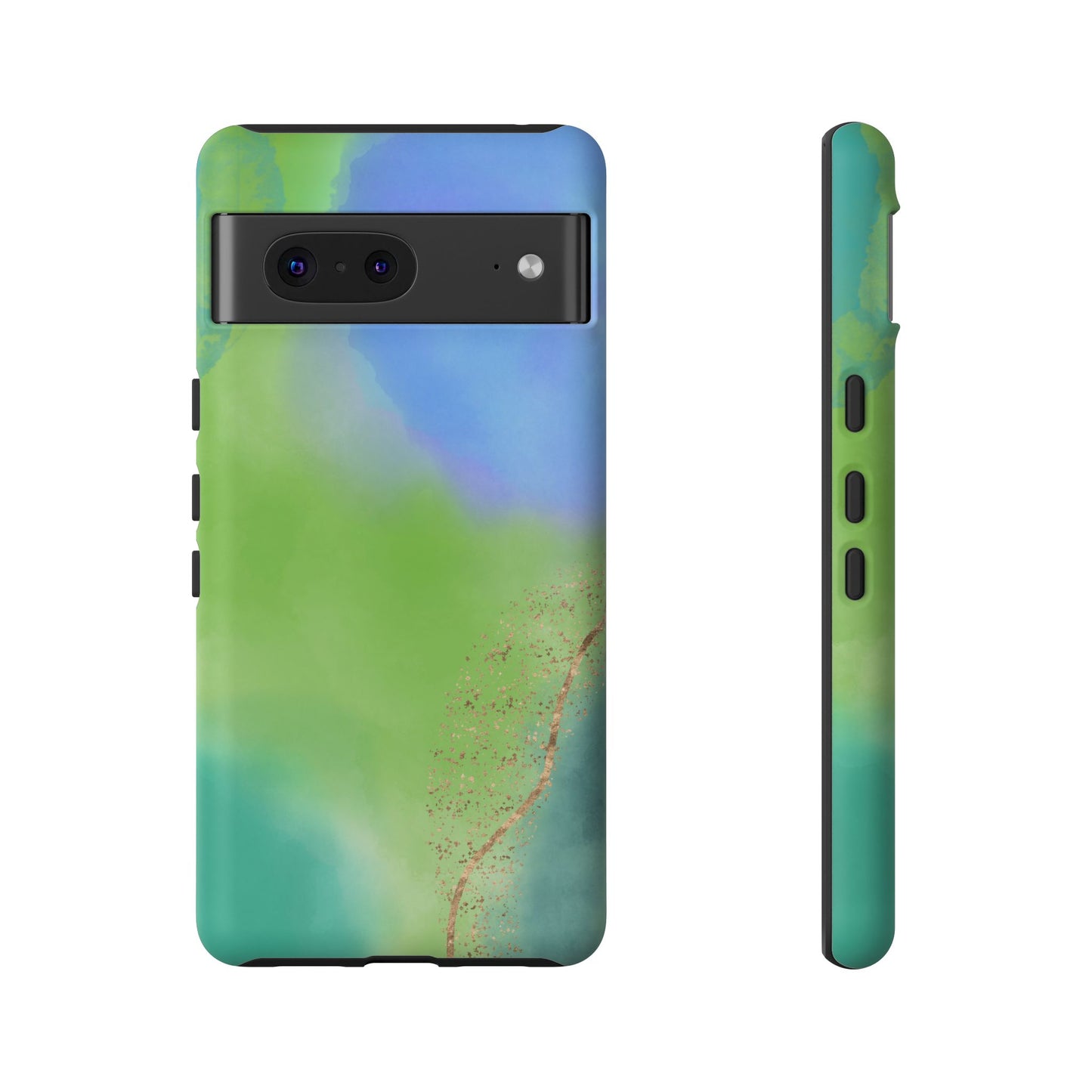 Artistic Tough Phone Case – Vibrant Green and Blue Abstract Design
