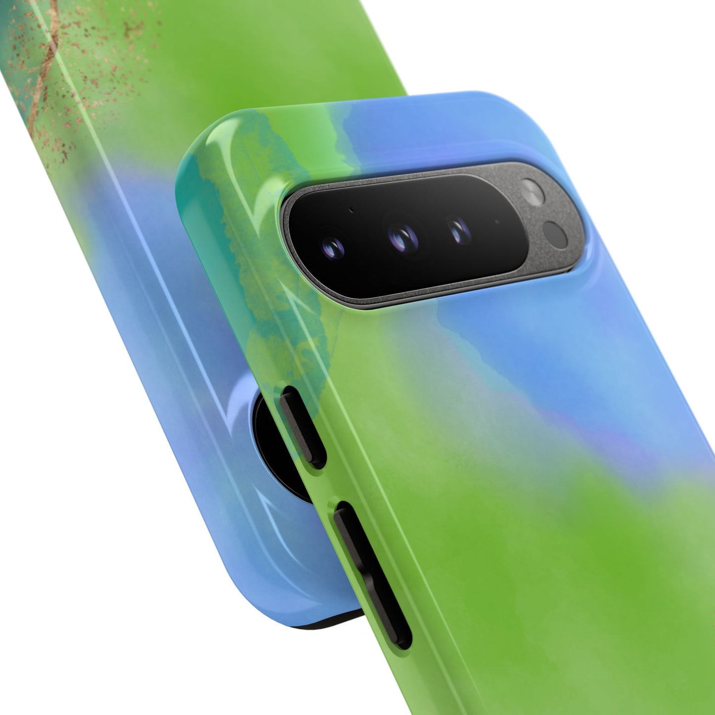 Artistic Tough Phone Case – Vibrant Green and Blue Abstract Design