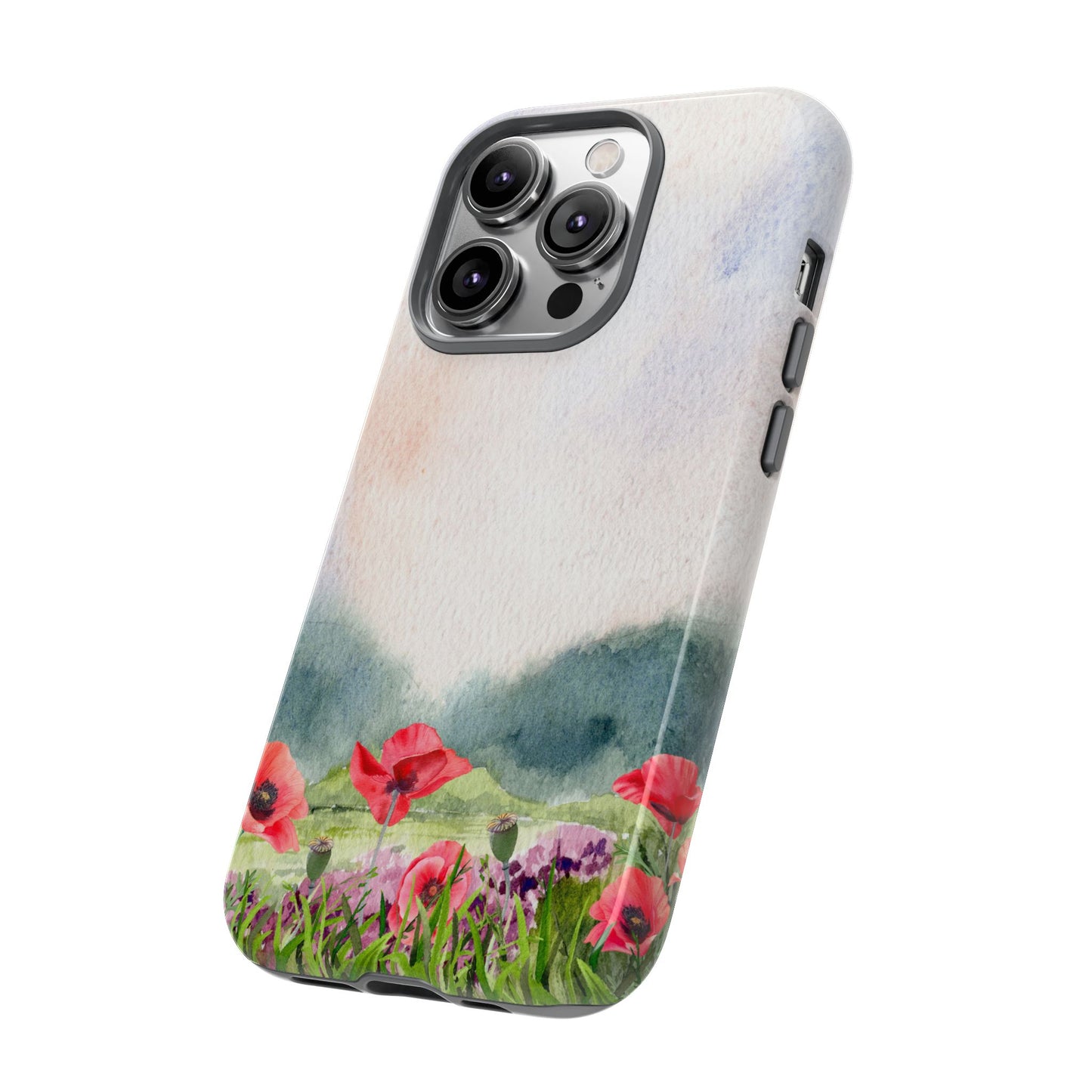Floral Tough Phone Case – Watercolor Poppy Design for Nature Lovers