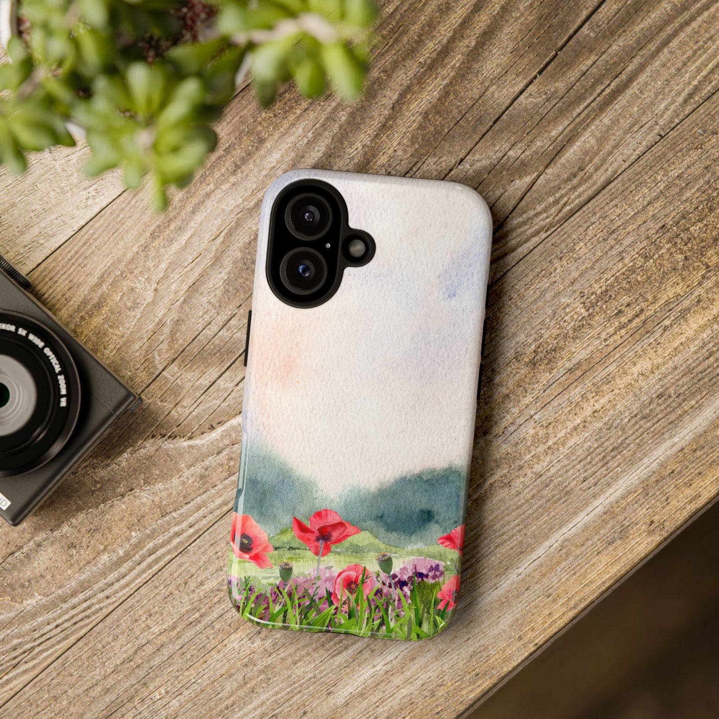 Floral Tough Phone Case – Watercolor Poppy Design for Nature Lovers
