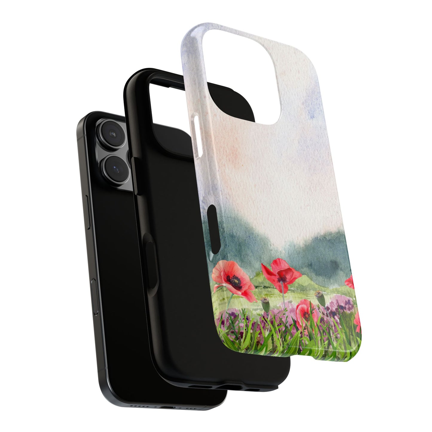 Floral Tough Phone Case – Watercolor Poppy Design for Nature Lovers