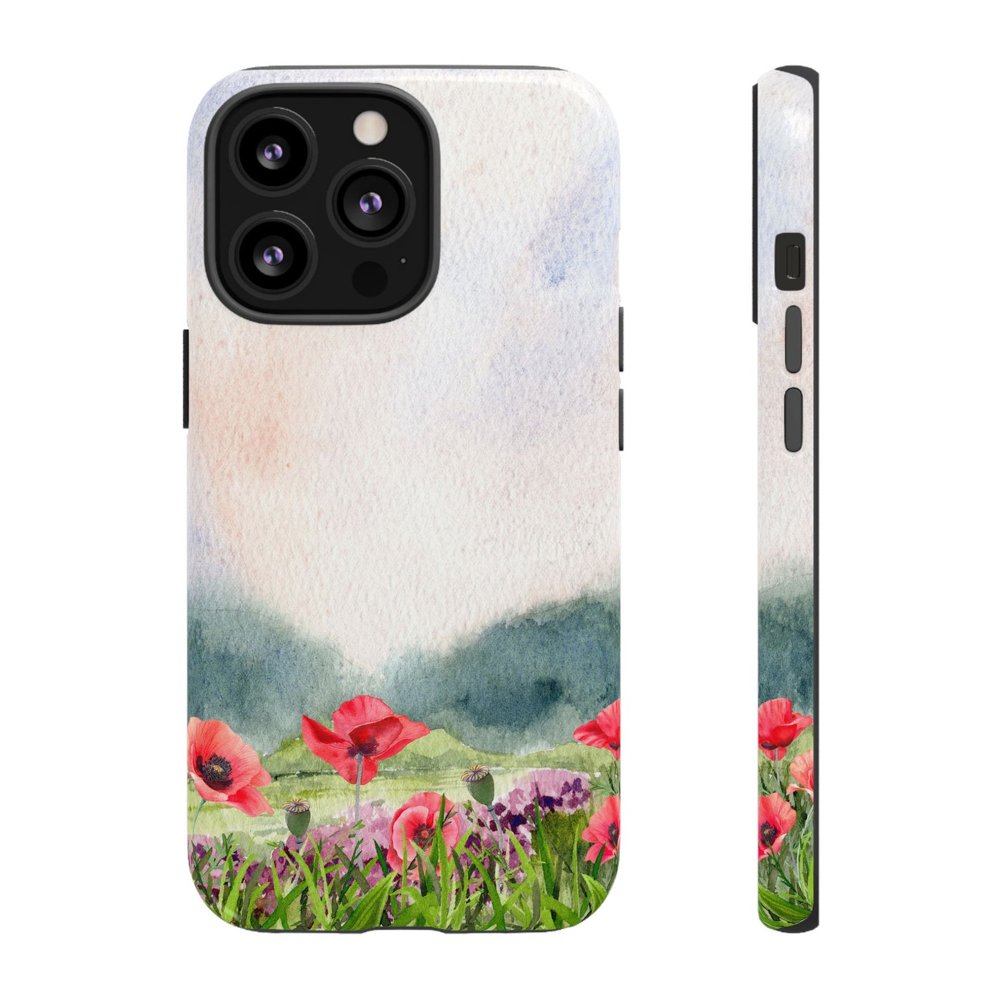 Floral Tough Phone Case – Watercolor Poppy Design for Nature Lovers
