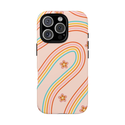 Retro Rainbow Phone Case - Tough & Stylish Floral Design