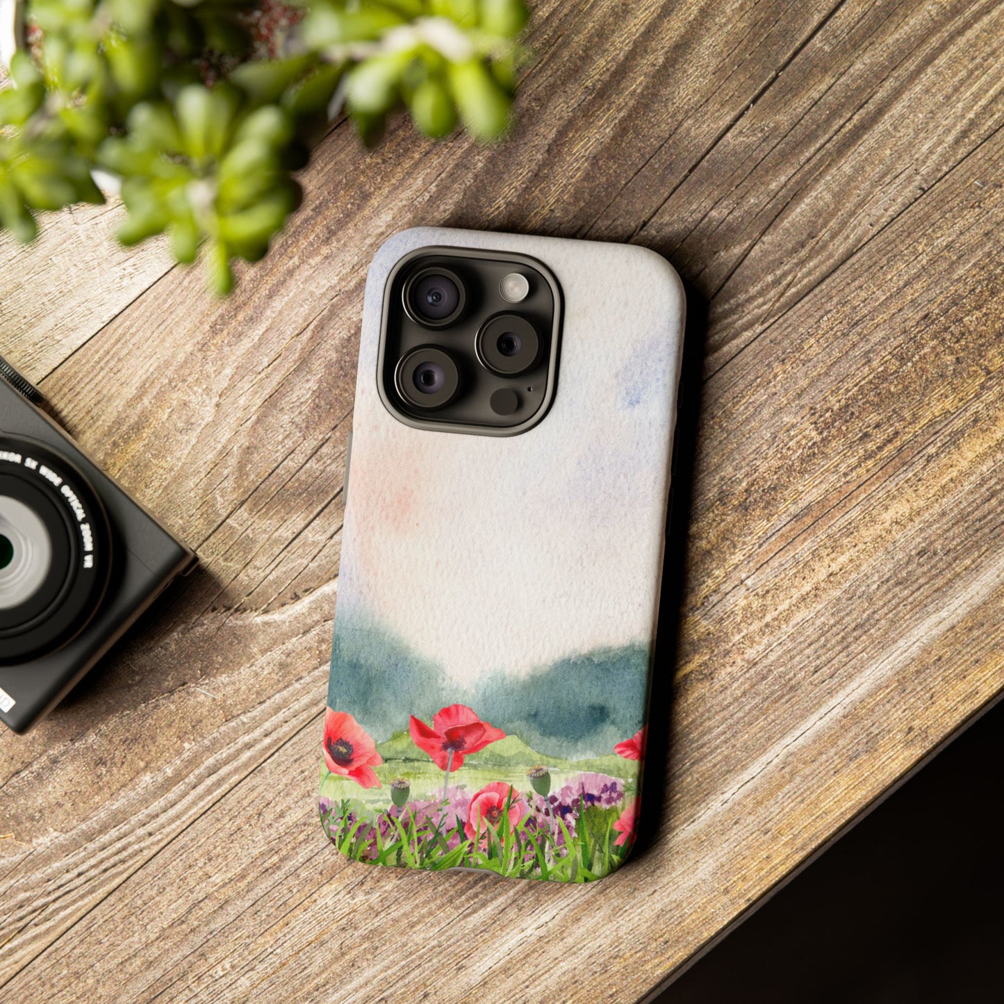 Floral Tough Phone Case – Watercolor Poppy Design for Nature Lovers