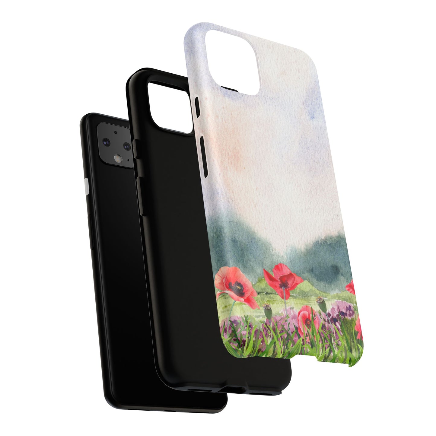 Floral Tough Phone Case – Watercolor Poppy Design for Nature Lovers