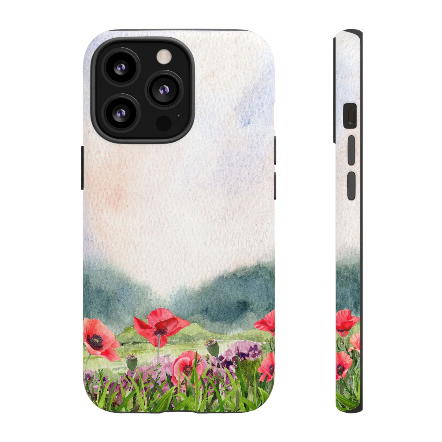 Floral Tough Phone Case – Watercolor Poppy Design for Nature Lovers