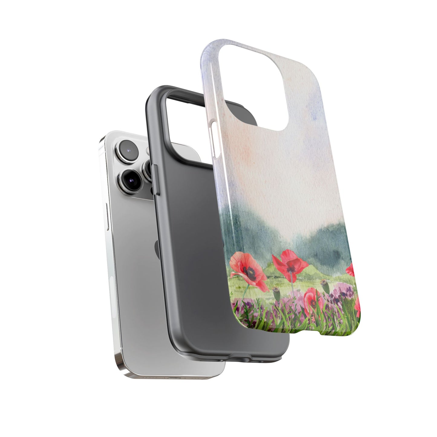 Floral Tough Phone Case – Watercolor Poppy Design for Nature Lovers