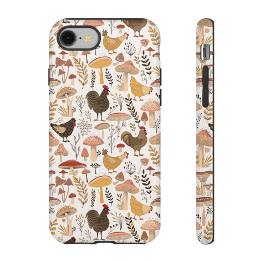 Country Chic Phone Case with Roosters and Mushrooms - Tough Case For Stylish Protection