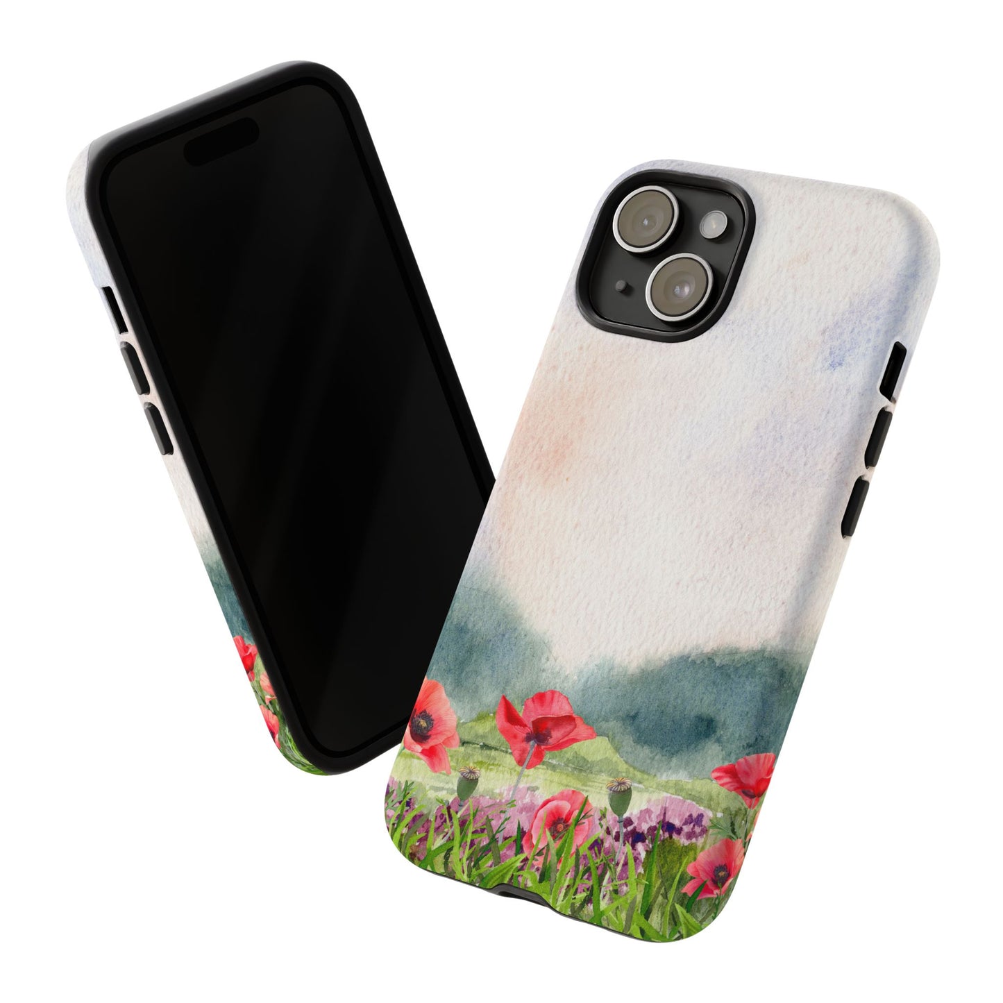 Floral Tough Phone Case – Watercolor Poppy Design for Nature Lovers