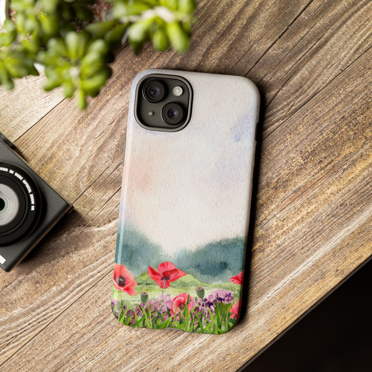 Floral Tough Phone Case – Watercolor Poppy Design for Nature Lovers