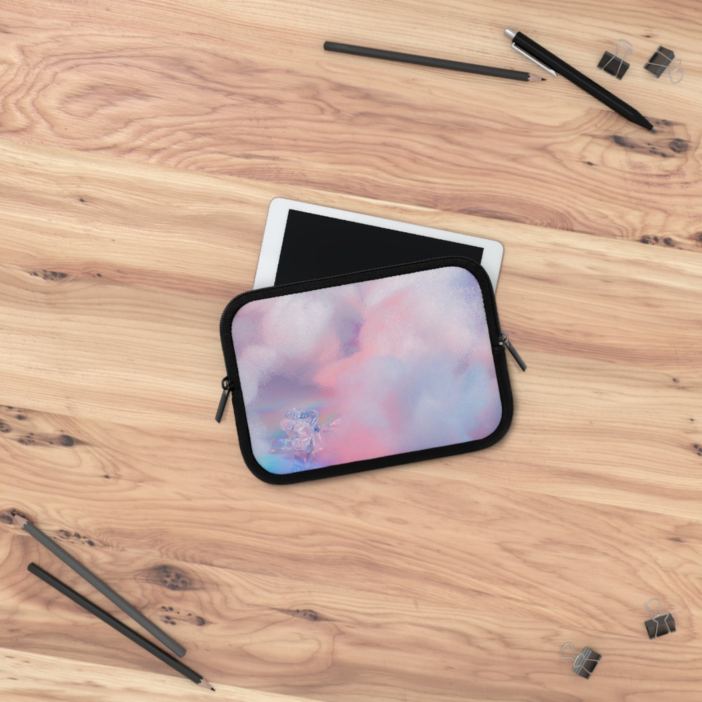 Pastel Clouds Laptop Sleeve with Clear Crystal Design