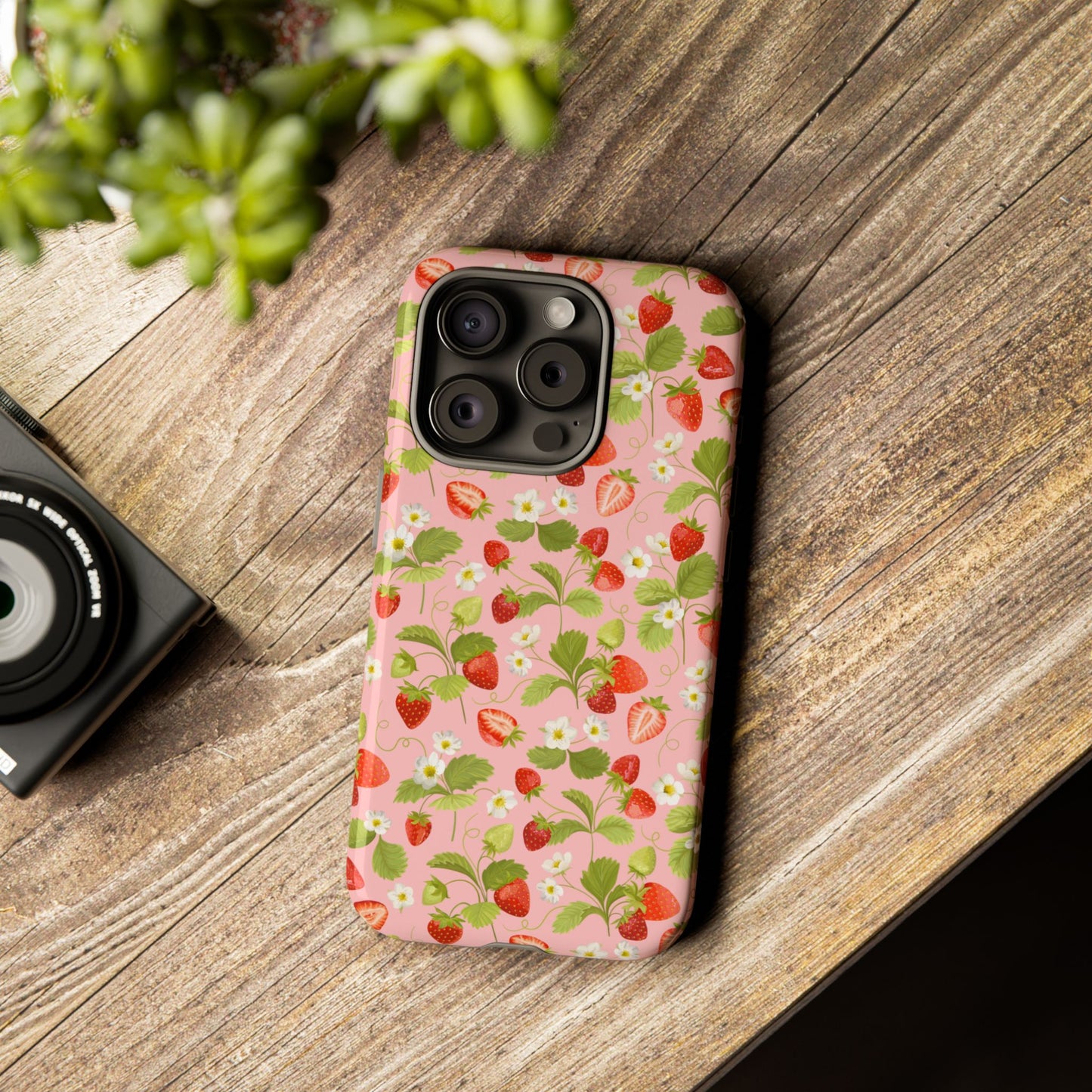 Strawberry Floral Tough Case - Cute Berry Pattern Phone Cover