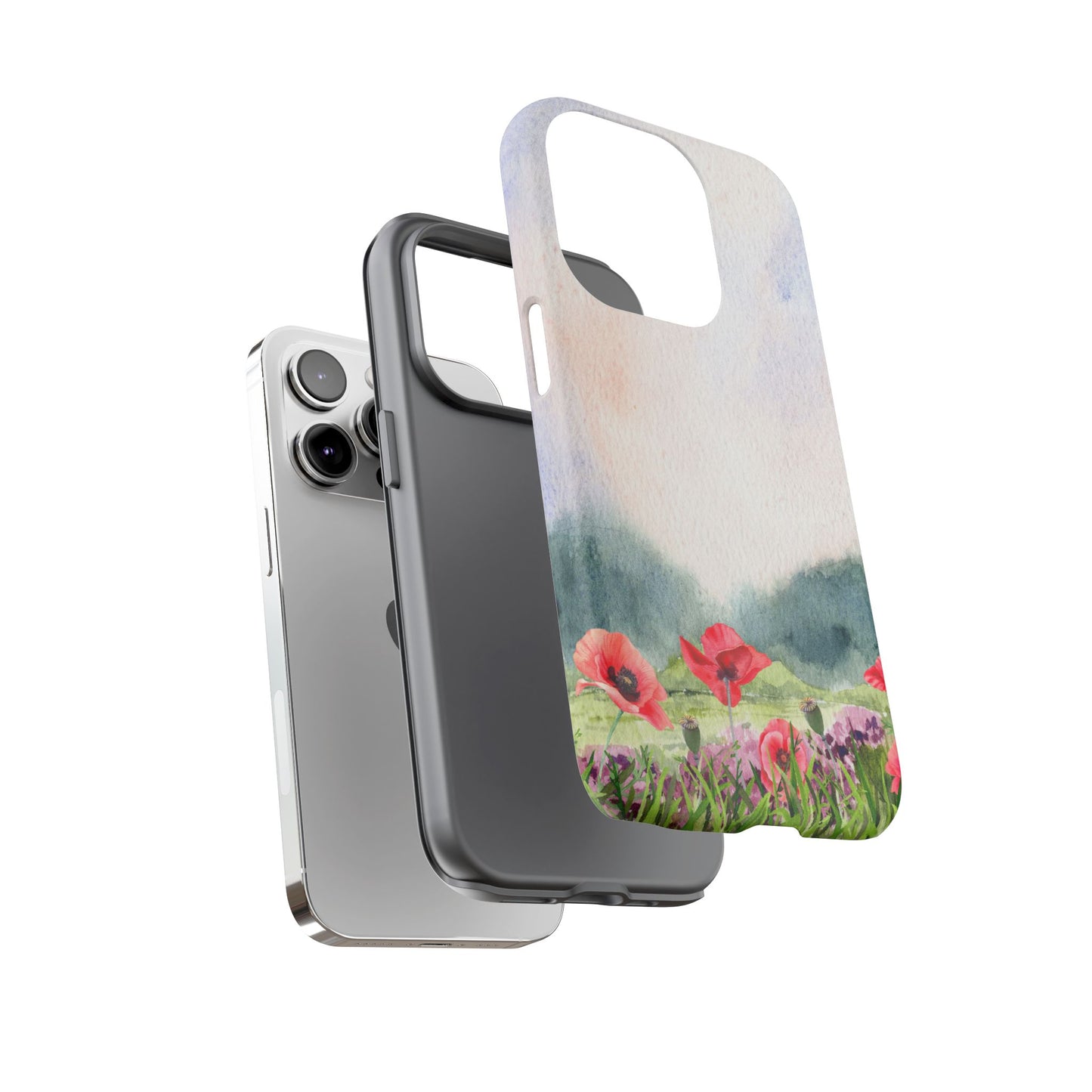 Floral Tough Phone Case – Watercolor Poppy Design for Nature Lovers