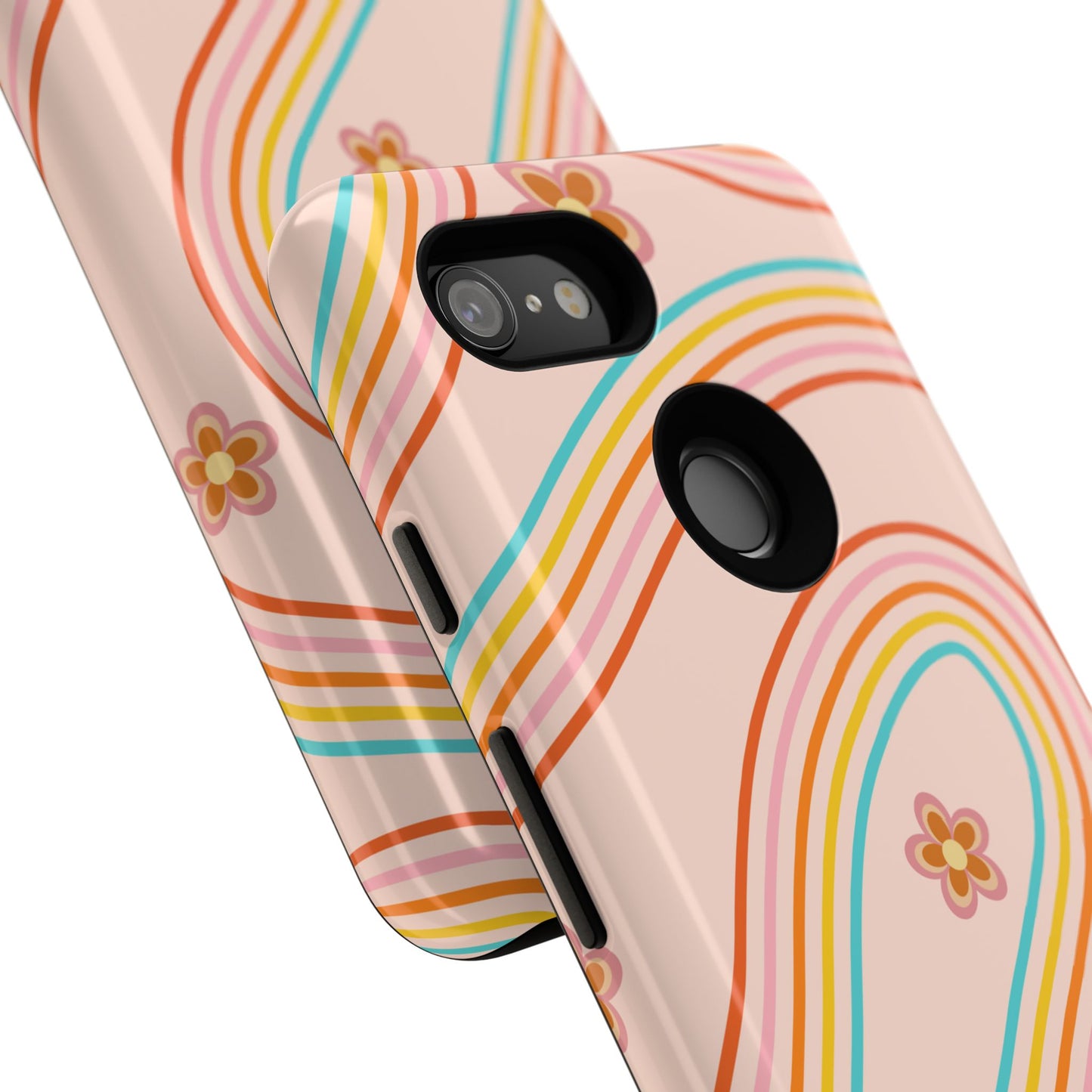 Retro Rainbow Phone Case - Tough & Stylish Floral Design