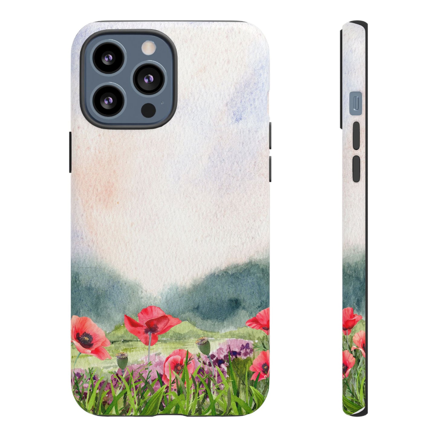 Floral Tough Phone Case – Watercolor Poppy Design for Nature Lovers