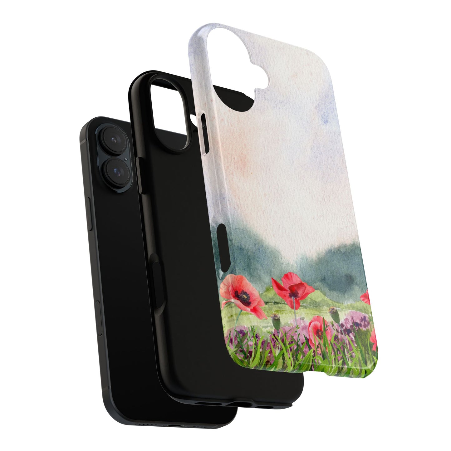 Floral Tough Phone Case – Watercolor Poppy Design for Nature Lovers