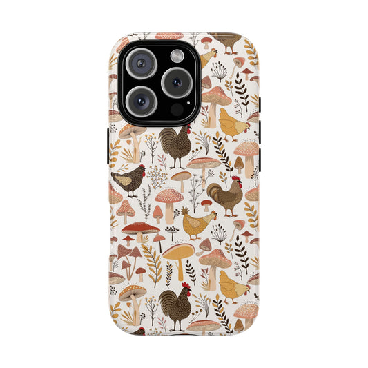 Country Chic Phone Case with Roosters and Mushrooms - Tough Case For Stylish Protection